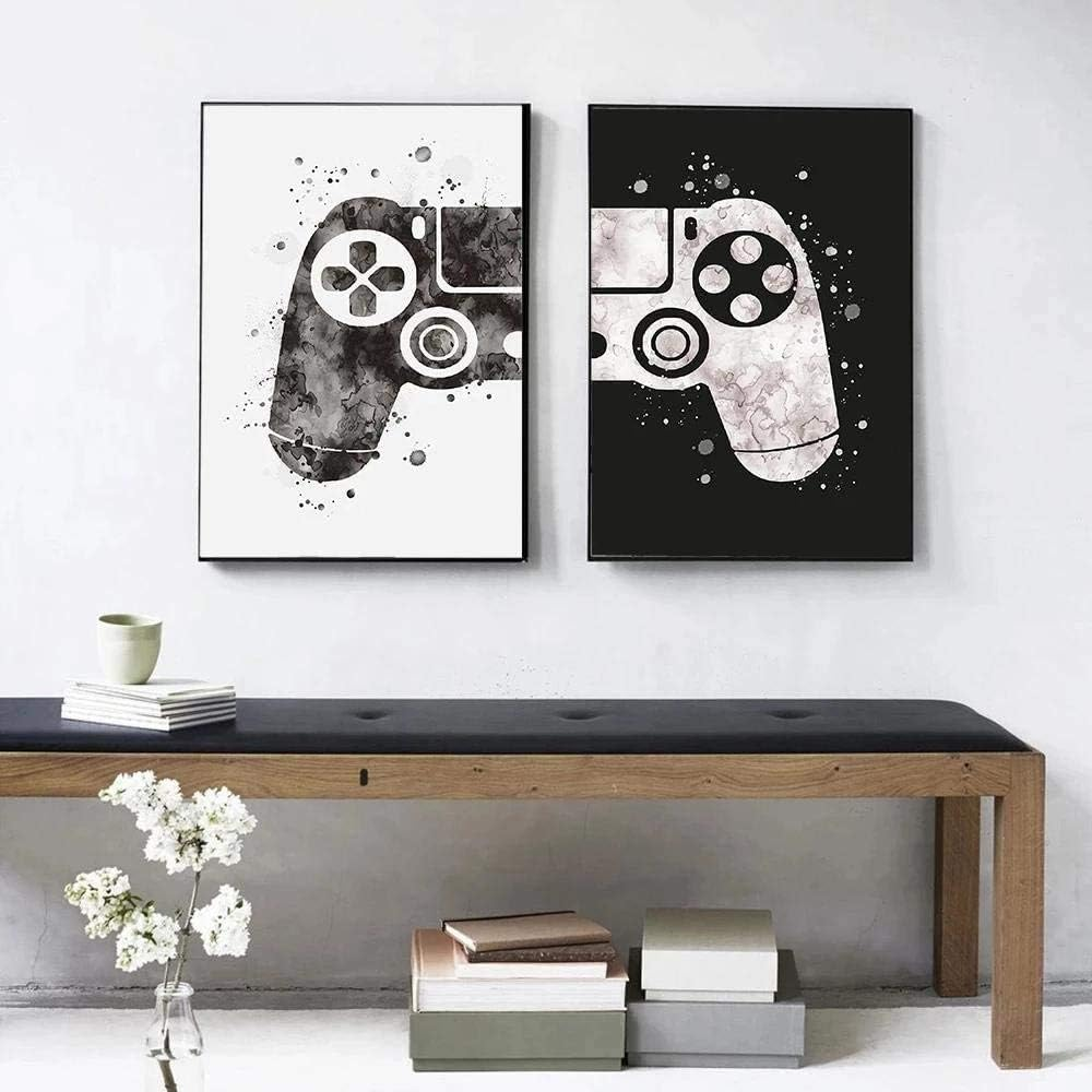 Gaming Room Decor Video Game Themed Wall Art - Black and White Canvas Painting Posters and Prints for Kids Teen Game Room - Unframed image number 2