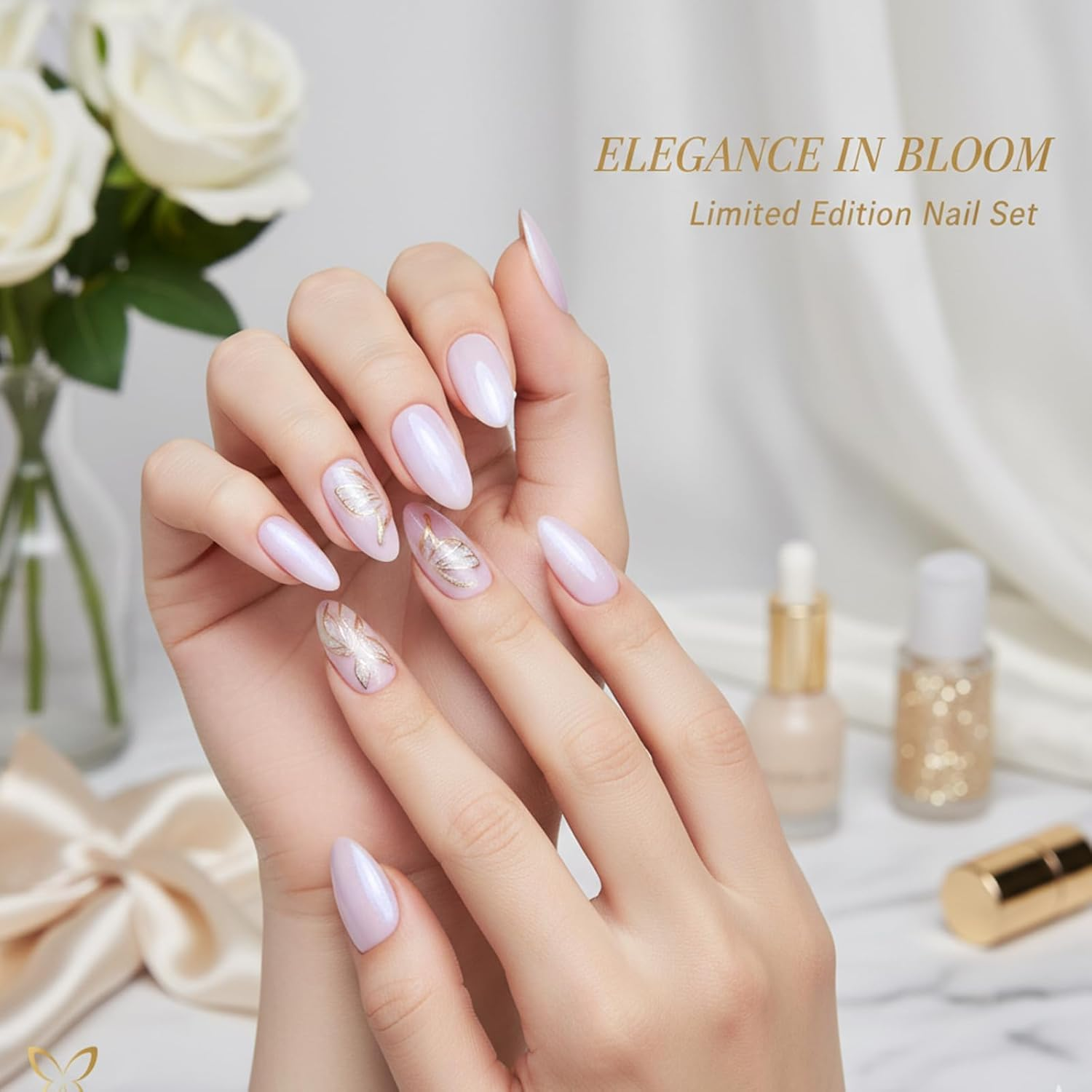 Press on Nails, 24-Piece Gold Butterfly Purple Fake Nails, Medium Length Stick on Nails for Women and Girls, Easy Application for Daily Decoration and Special Occasions image number 4