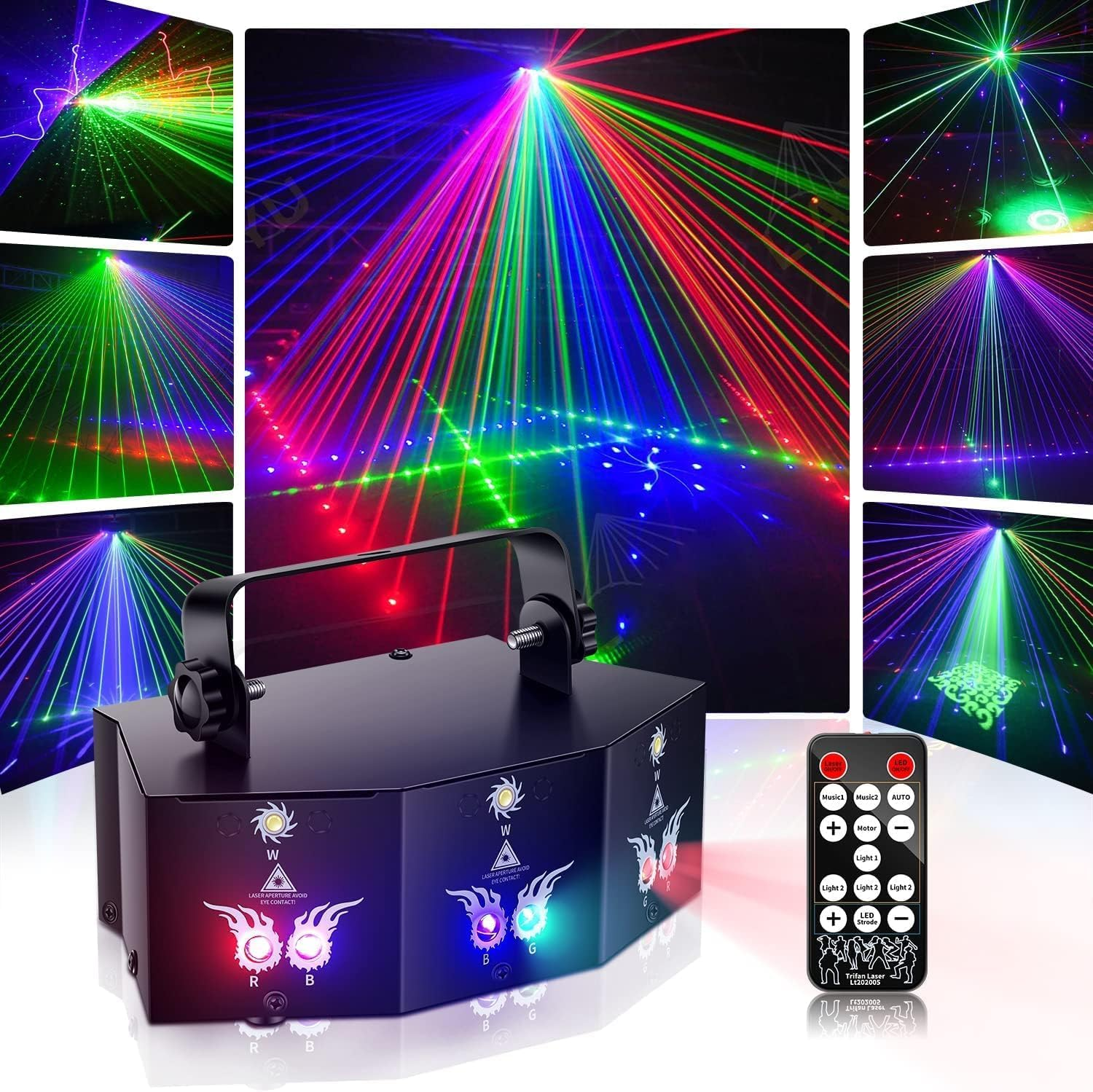 DJ Disco Stage Party Lights, Sound Activated Laser Light RGB Flash Strobe Projector with 7CH DMX for Christmas Halloween Decorations Karaoke Pub KTV Bar Dance Gift Birthday Wedding image number 4
