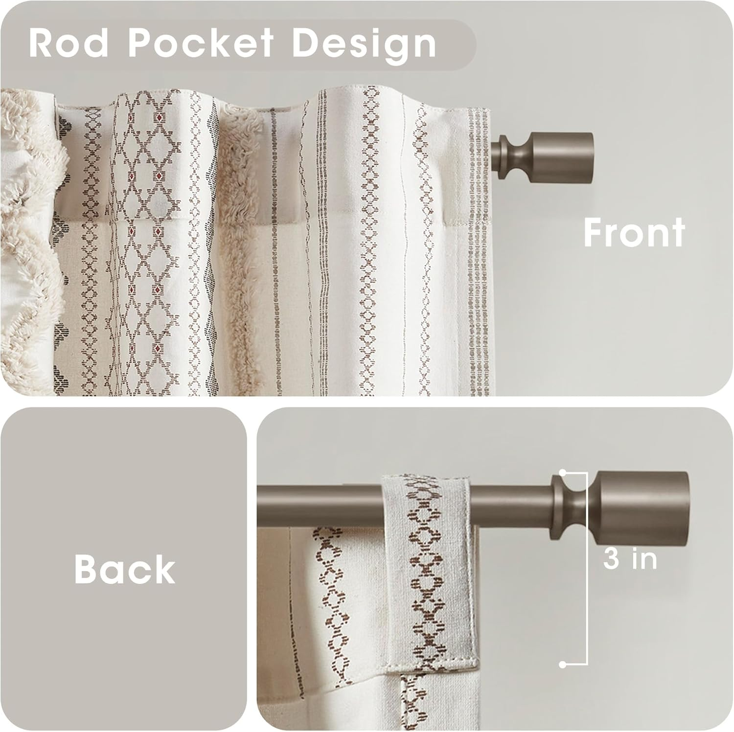 INK+IVY Imani 100% Cotton Single Panel Curtain Tufted Chenille Stripe Geometric Print Mid-Century Look Rod Pocket Top Drape for Living Room, Privacy Window Treatment for Bedroom, 50" X 84", Ivory image number 5