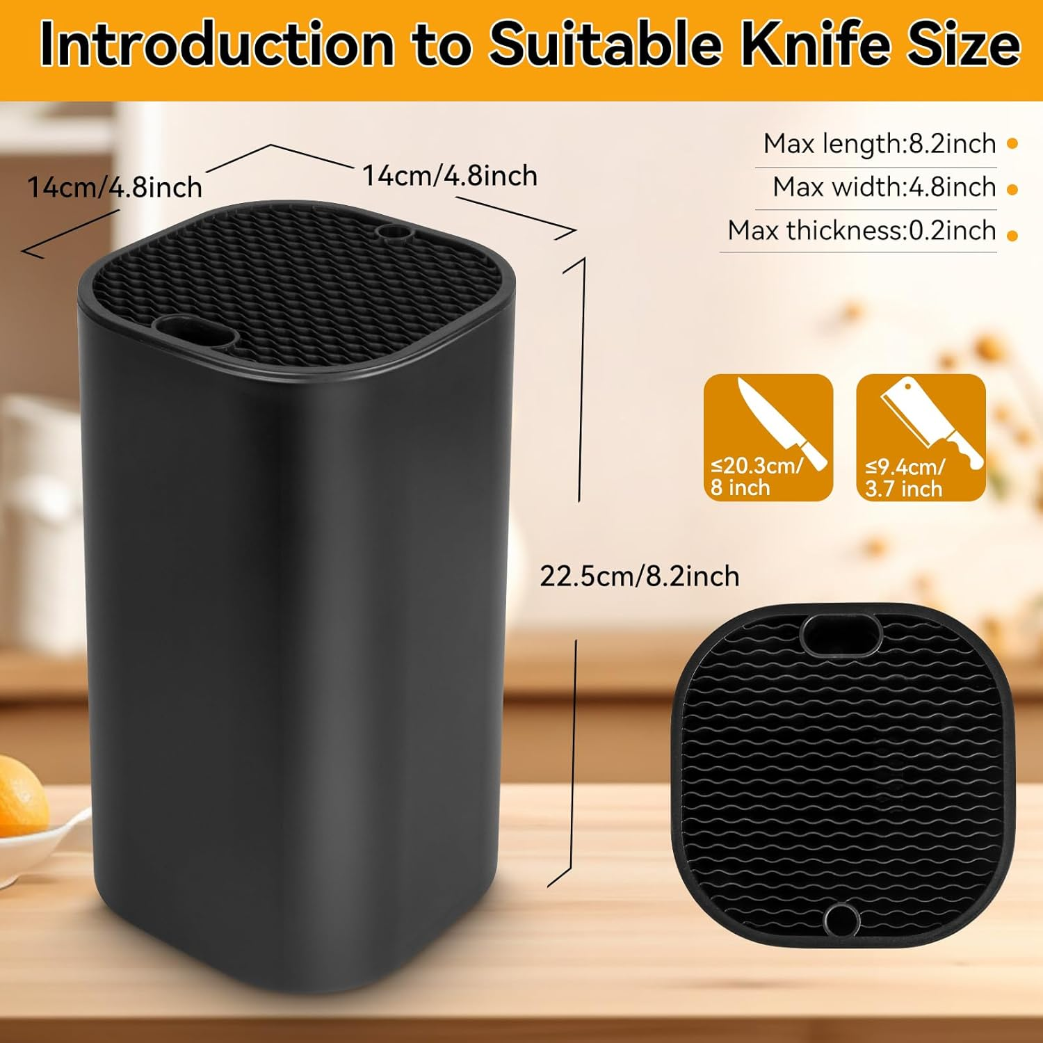 Knife Block without Knives Ninonly 2 in 1 Universal Square Knife Block for Kitchen with Scissors Slot Space Saving Detachable Knife Block Storage Holder for Protecingt Blade Easy Cleaning Black - White image number 6