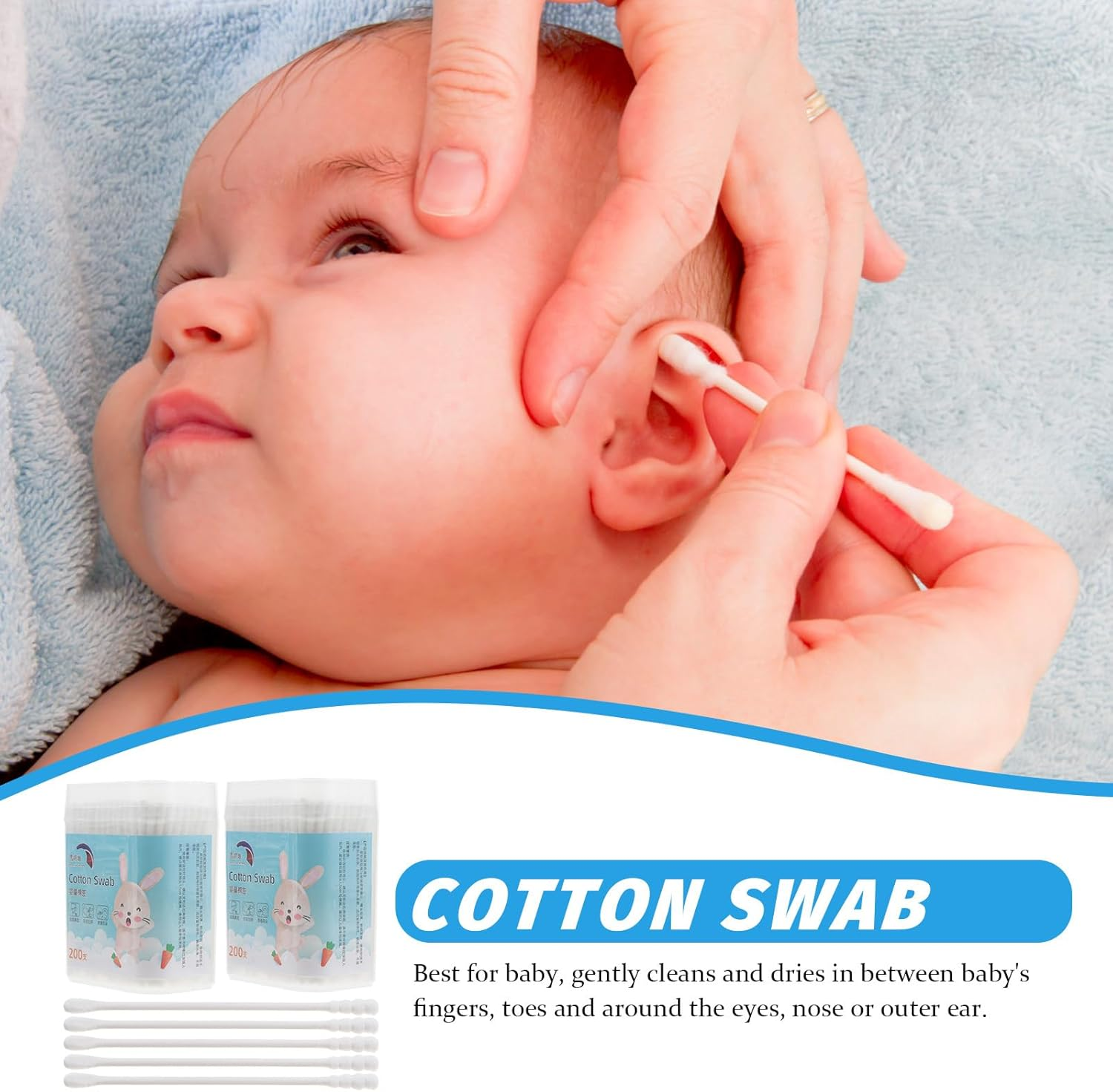 400PCS Cotton Swabs, Cotton Buds Swabs Cleaner Double round Cotton Tip Cleaning Swabs with Paper Stick for Cleaning Ear Nose Nose Swabs Makeup Chidren Ear Nose Cotton Sticks image number 2