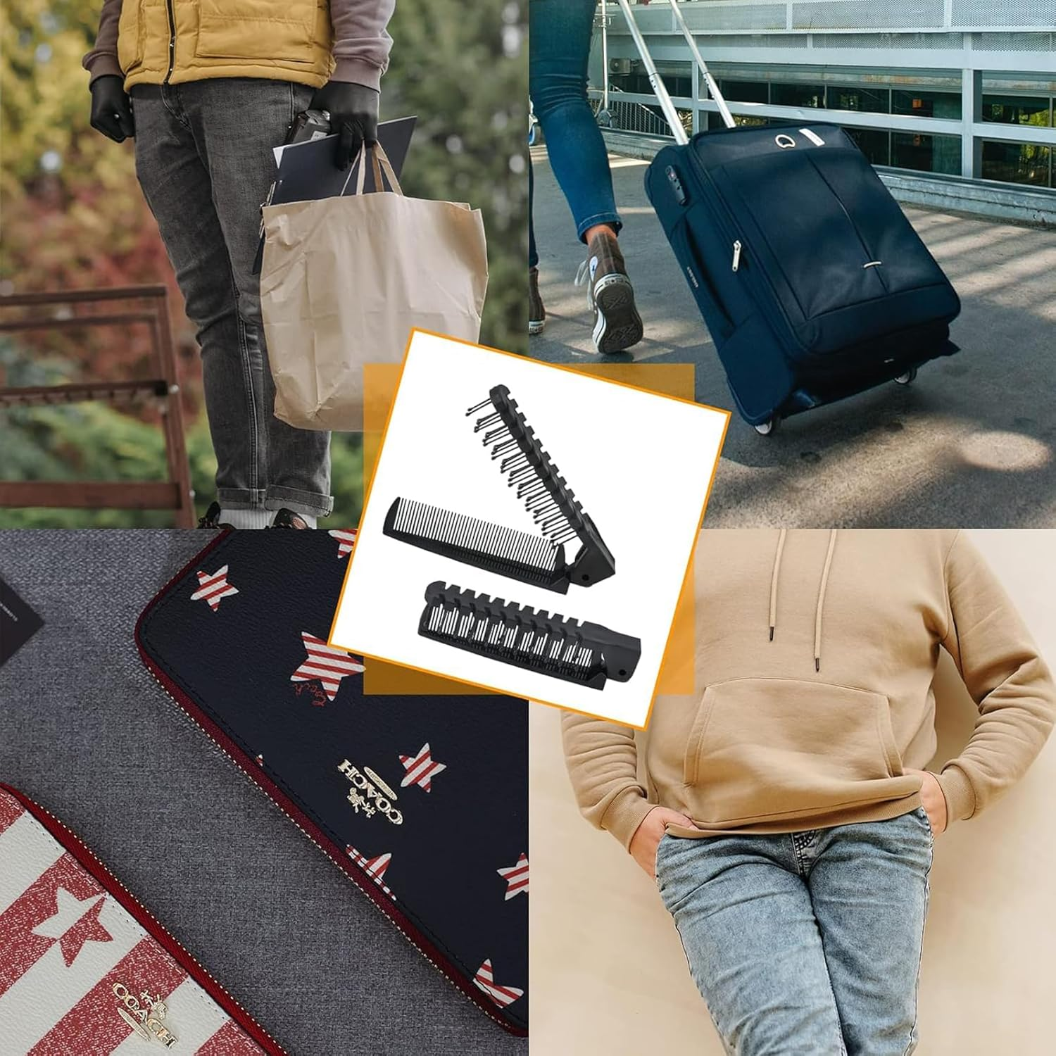 3Pcs Portable Foldable Brush Comb, Travel Hair Comb Mini Pocket Comb Double Headed Hair Brush Plastic Folding Comb Massage Head Brush for Men Women (Black)