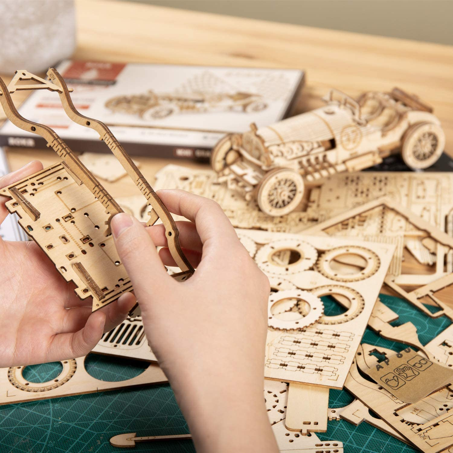 ROKR 3D Wooden Puzzles for Adults Mechanical Models Kits to Build (Grand Prix Car) image number 5
