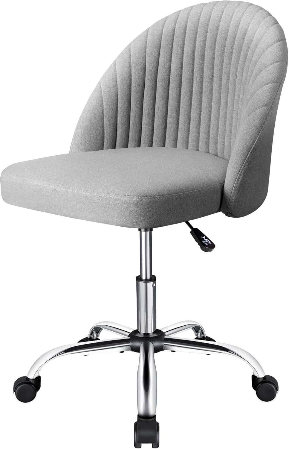 Office Chair Mid-Back Armless Swivel Task Chair with Adjustable Height, Modern Fabric Upholstered Desk Chair with Wheels, Vanity Chair for Home Office, Bedroom, Living Room (Pink)