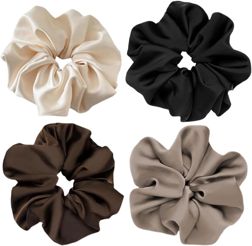 Pack of 4 Hair Bobbles Silk Scrunchies Satin for Women, Women'S Ponytail Holder Hair Band, Hair Bobbles for Women and Girls image number 1