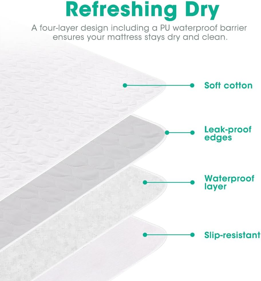 ZUNI Bed Pads Washable Waterproof, Reusable Waterproof Mattress Protector for Adults, White, 183X 86CM (Pack of 2) image number 5