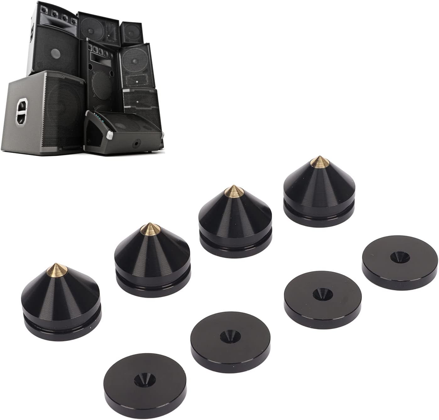 4 Pcs Aluminum Speaker Spike and Speaker Isolation Feet, Turntable Isolation Platform, Subwoofer Isolation Pad Feet Amplifier Feet DAC Feet Pad Stand, Foot Mat Shock Absorber for Amps Silver