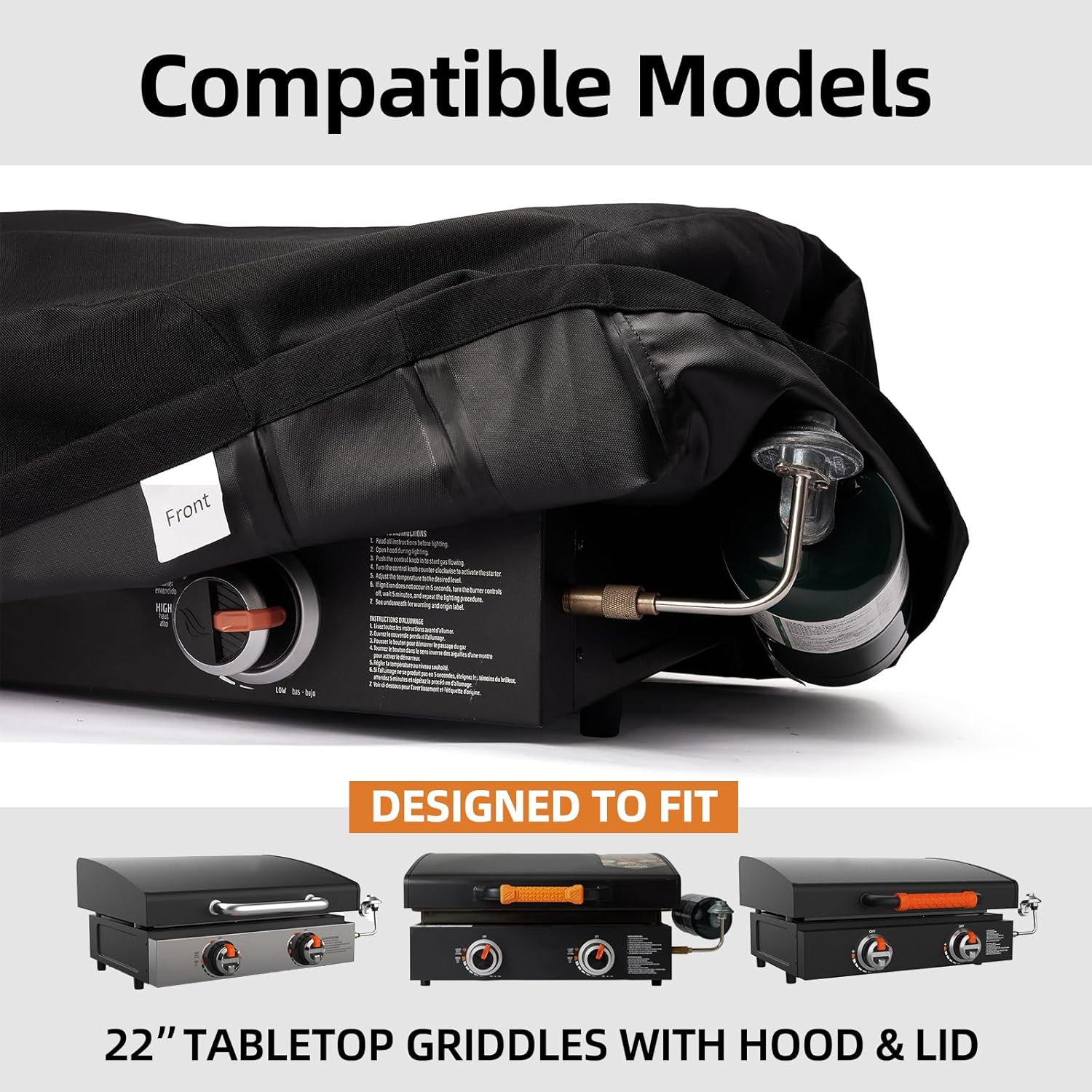 NOELIFE Griddle Cover for Blackstone 22 Inch Tabletop Griddle with Hood, Propane Fuel Cylinder Can Be Covered Completely, Waterproof Grill Cover Outdoor BBQ Grilling Accessories (Cover Only) image number 3