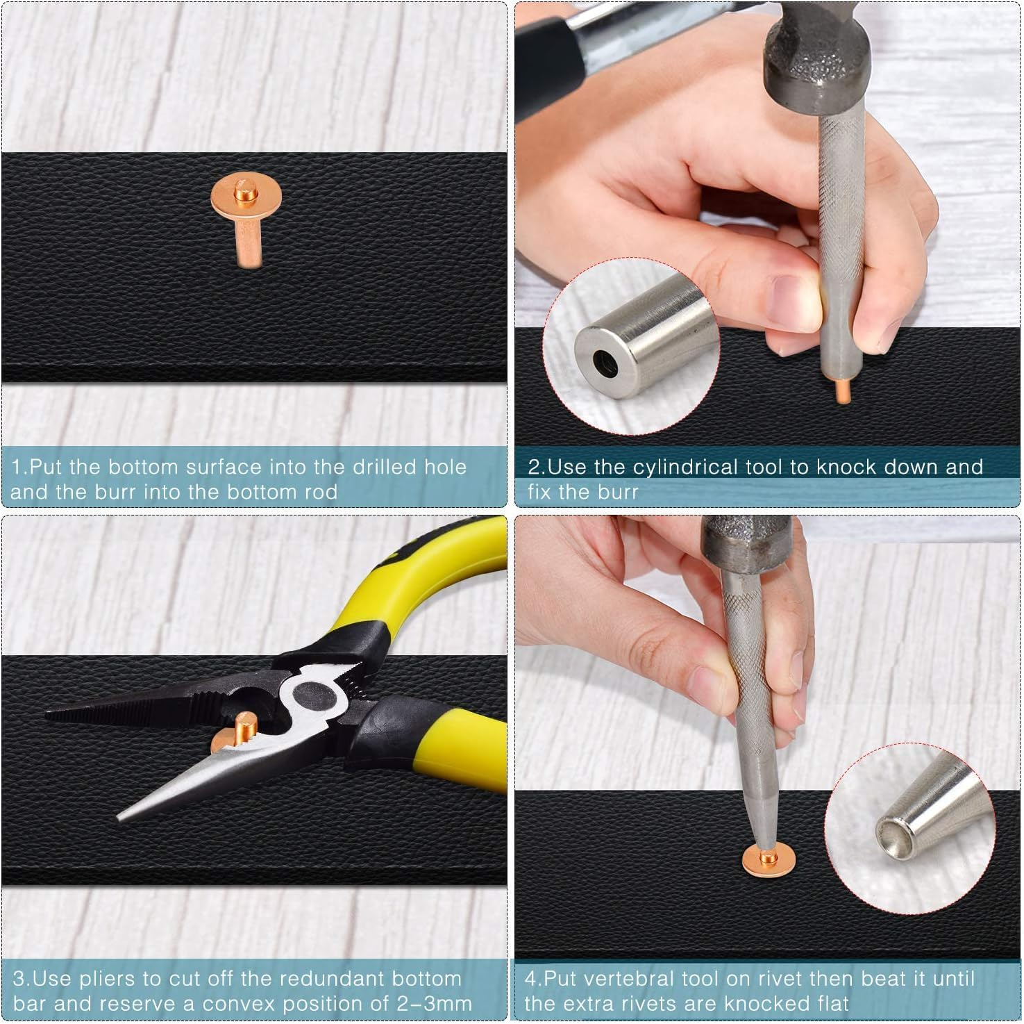 Selftek 20Pack Copper Rivets and Burrs (14Mm and 19Mm) with 2Pcs Punch Rivet Tool for Belts, Bags, Collars, Leather-Crafting, Bracelets