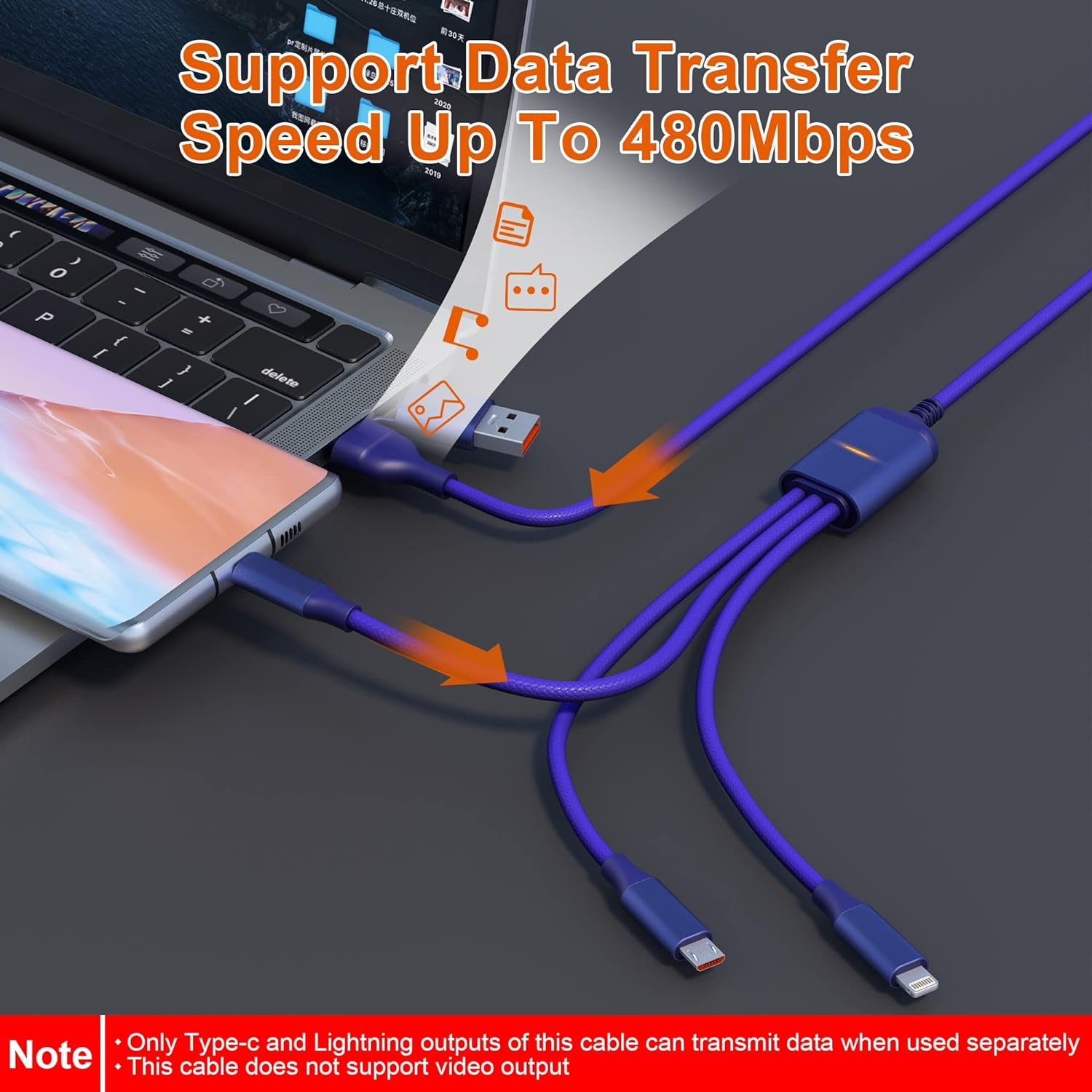 100W USB C to Multi Charging Cable 3M/10Ft [Mfi Certified] Fast Charging Cord 5-In-1 USB C/A to Micro Usb+Lightning+Type C Connectors, Braided Multiple Charger Cable for Laptop/Iphone 15/Pad/Android image number 6