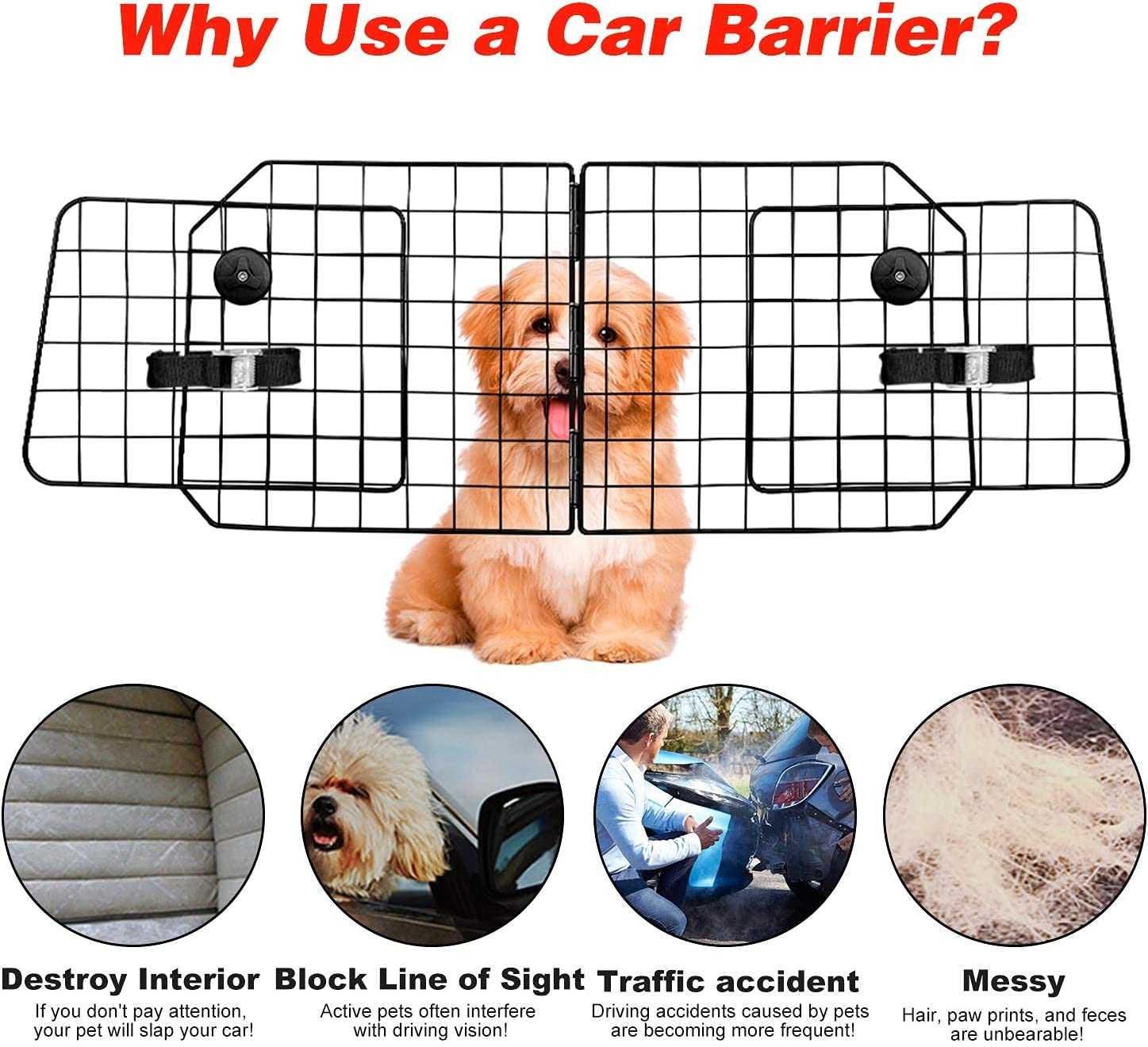 ERYTLLY Dog Car Barriers, Dog Barrier for SUV, Vehicles, Dividers, Dog Barrier for Car Heavy Duty Wire Adjustable Car Dog Barrier with Front Seat Mesh Pet Barrier Net Organizer (Black) image number 2
