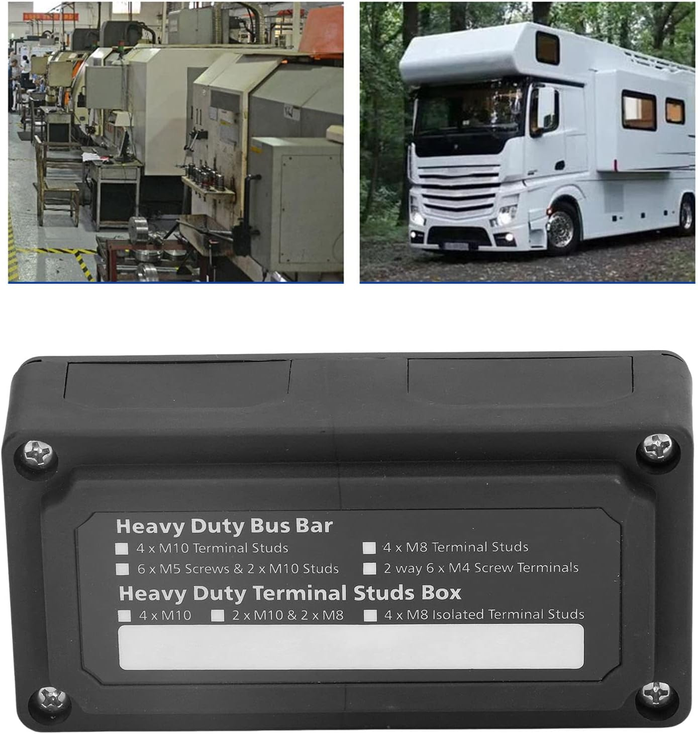 300A 48V Bus Bar, Positive & Negative Power Distribution Block with 4 X M8 Terminal Studs & Cover, Heavy Duty Battery Terminal Block for Marine, Automotive, RV, Boat, Car, Truck (Black) image number 1