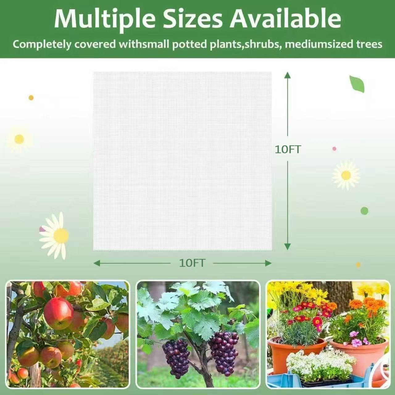 2Pack Large Fruit Tree Netting with Drawstring & Zipper, 10X10Ft Garden Protection Net - Reusable Anti-Bird Insect Netting for Fruit Trees, Plants, and Berry Bushes (2PCS (10 * 10FT))