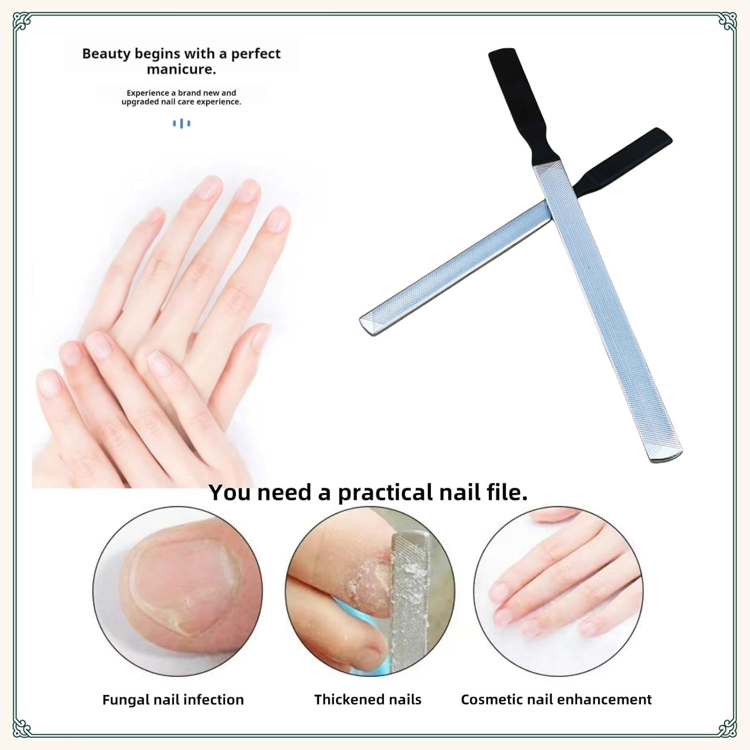 2 Pcs Professional Stainless Steel Nail Files for Thick Nails - Toenail & Fingernail Files Set for Natural Nails, Heavy Duty Metal Nail File Kit for Woman, Men, Seniors, Dogs, Ergonomic Grip image number 3