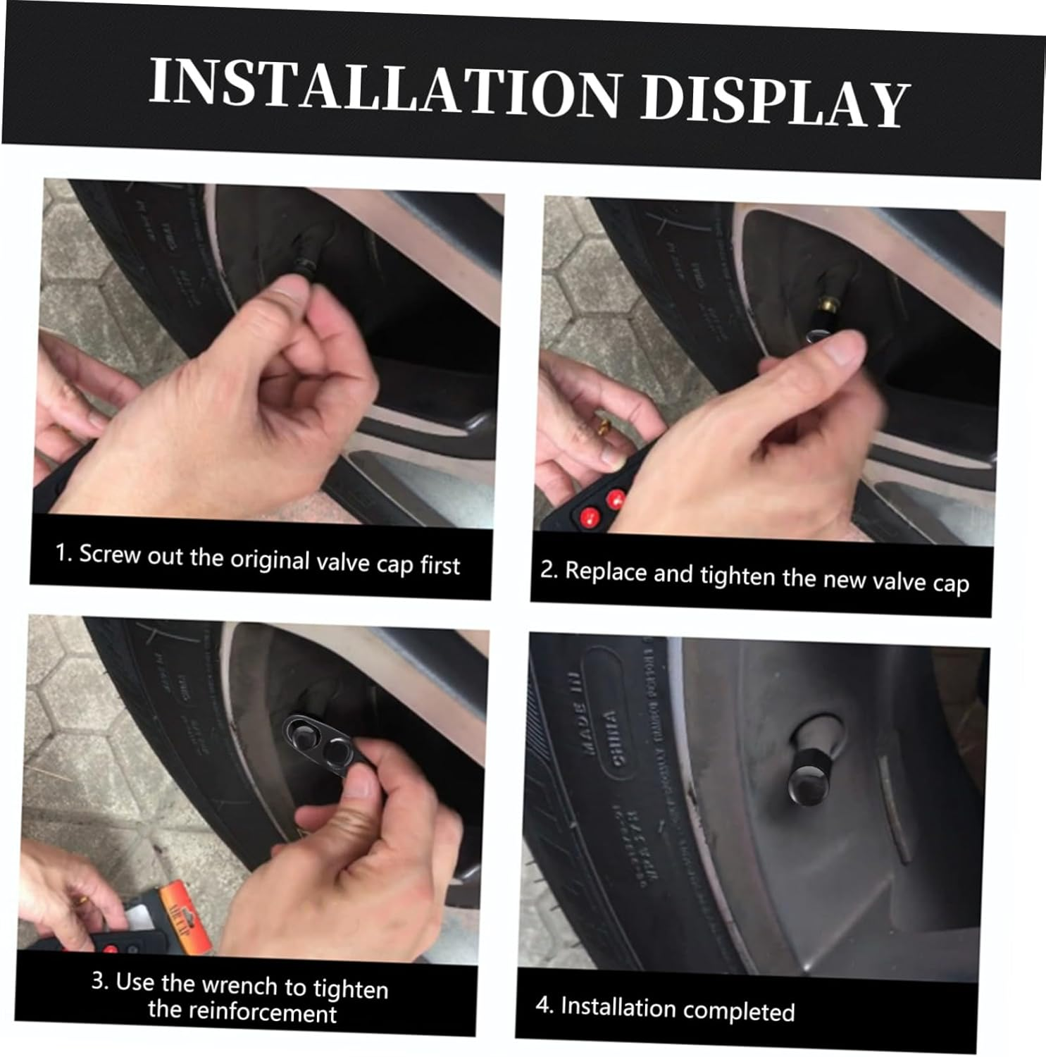 OSOLADY Anti-Theft Zinc Alloy Vehicle Stem Caps with Wrench Black Metal Car Tire Valve Covers Suitable for Automotive Wheels and Tires image number 3