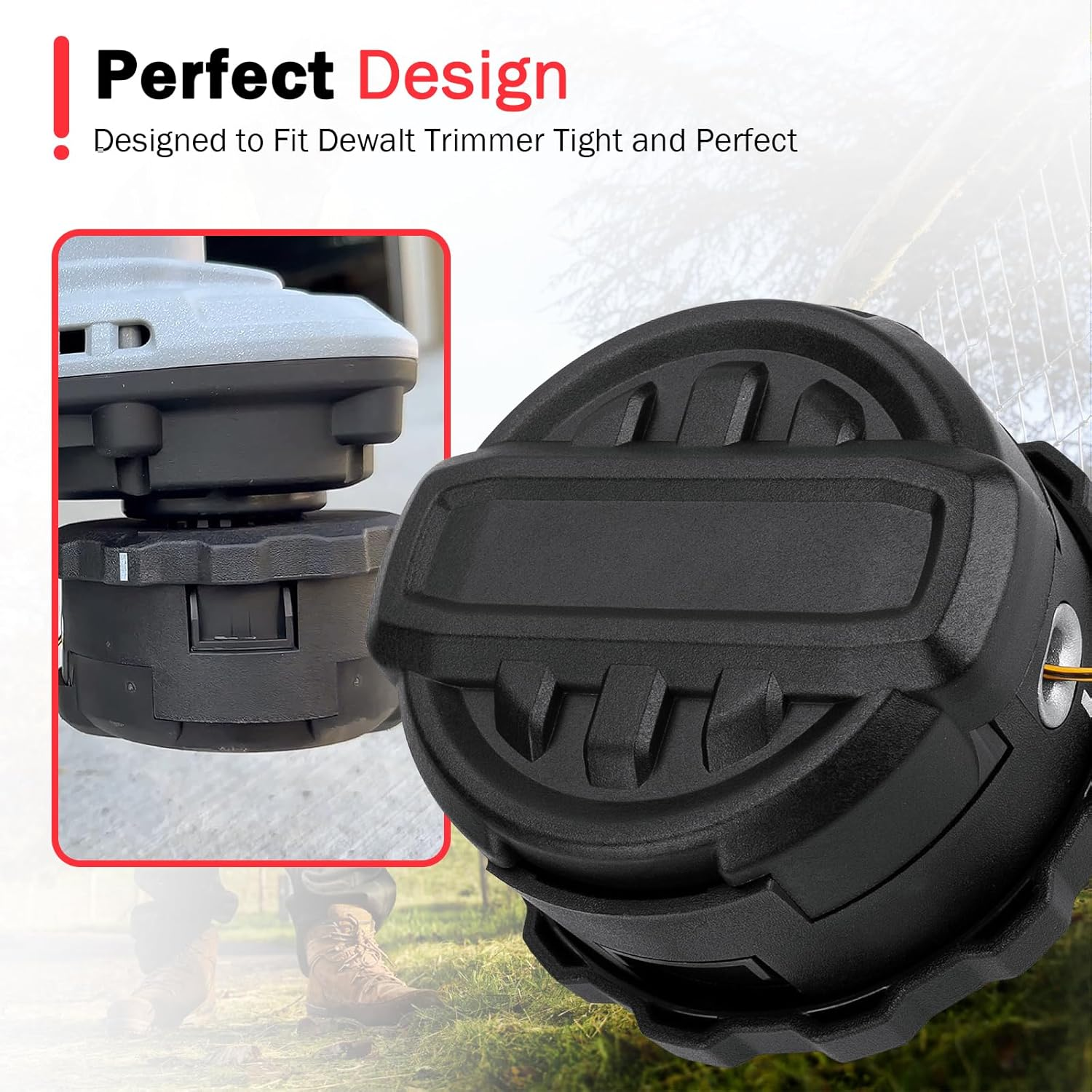 DWO1DT995 Weed Trimmer Head Cap Replacement for Dewalt String Trimmer Head with Weedeater Spring and Cap &lrm;Parts, String Trimmer Cap Cover for Dewalt DCST922P1 DCST922B DCST972X1, Black image number 2