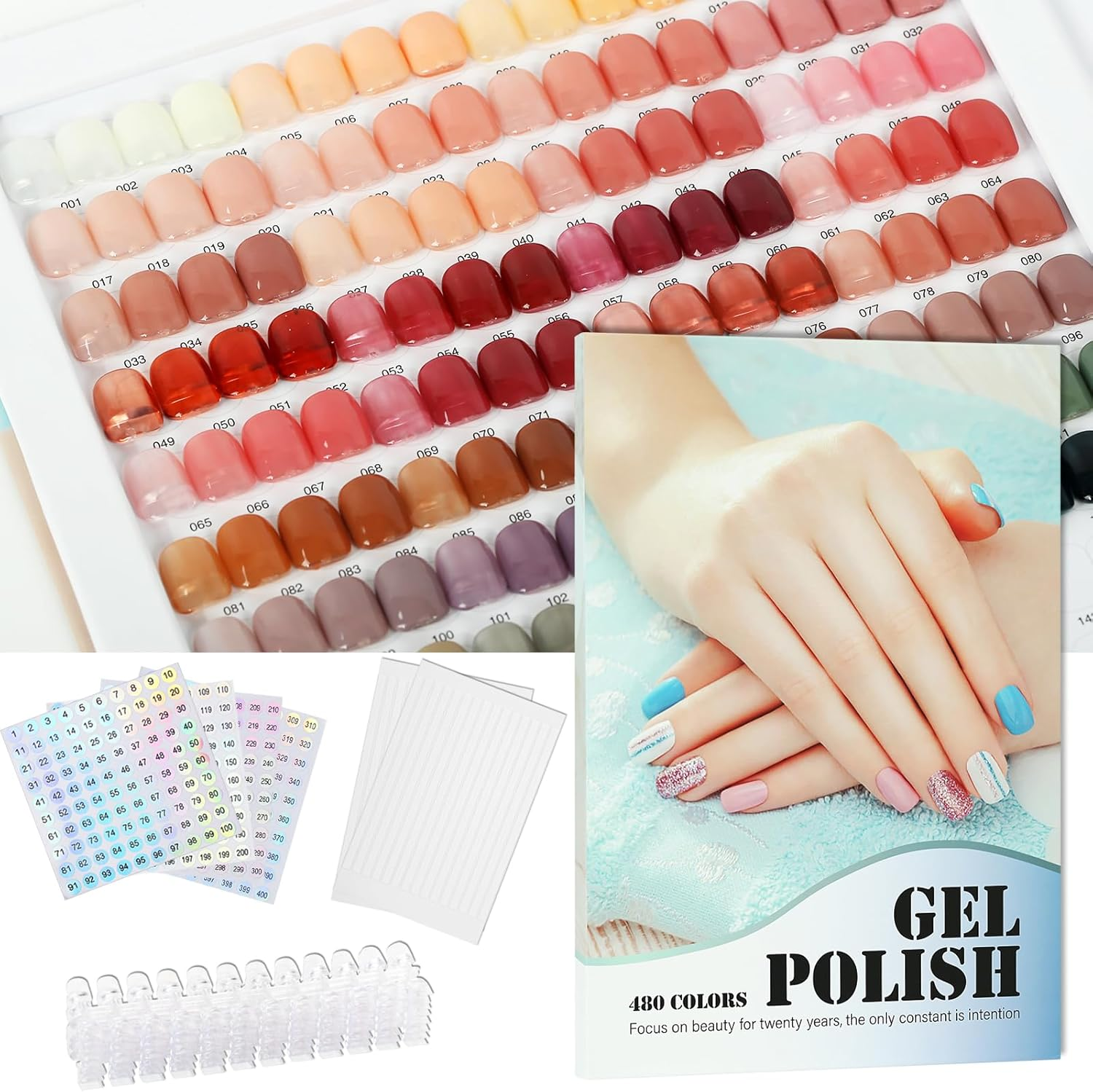 480 Nail Color Display Book,Professional Nail Polish Swatches Chart Book with 600 Display Tips & 1-500 Number Label Stickers, Pre-Numbered Slots,Perfect for Salons and Home Use(Starry Sky)