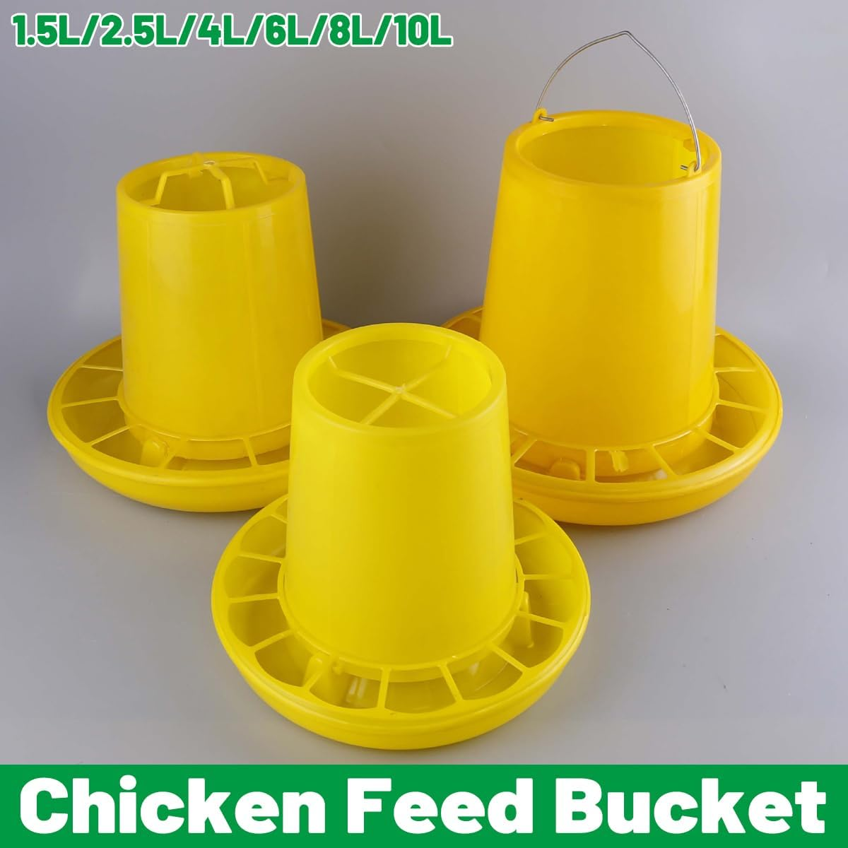 AIMALL Plastic Chicken Feeder Barrel with Anti-Snatch Dividers, 1.5L&ndash;10L Poultry Feed Trough for Farm Chickens and Hens, Hanging and Ground Feeding Basin image number 3