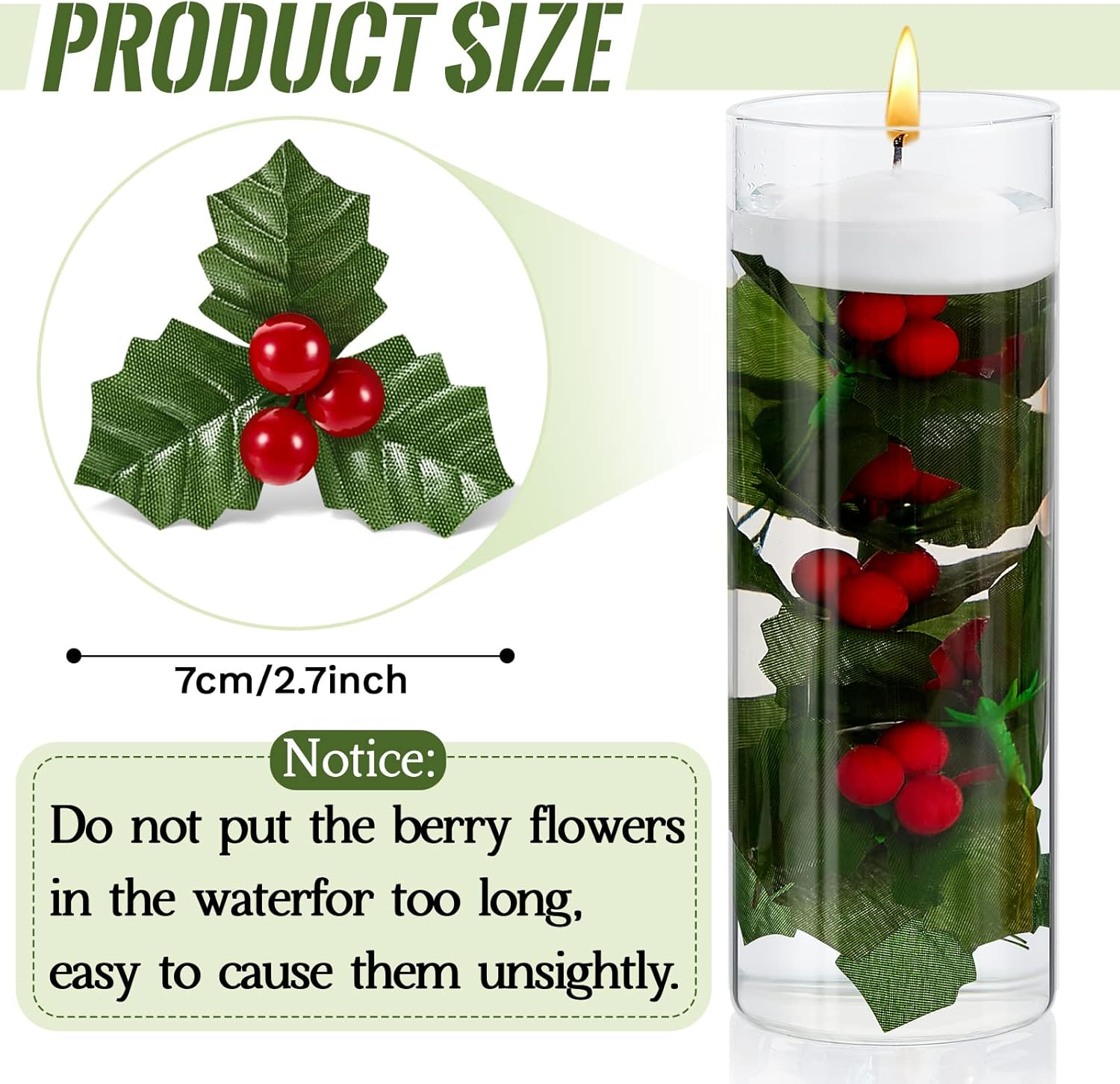 50 Pieces Christmas Holly Berries for Crafts Faux Berries Flowers and Holly Leaves Christmas Wreath Fillers for Vase Fillers Floating Candle Table Centerpiece(Red) - Mixed Color image number 3