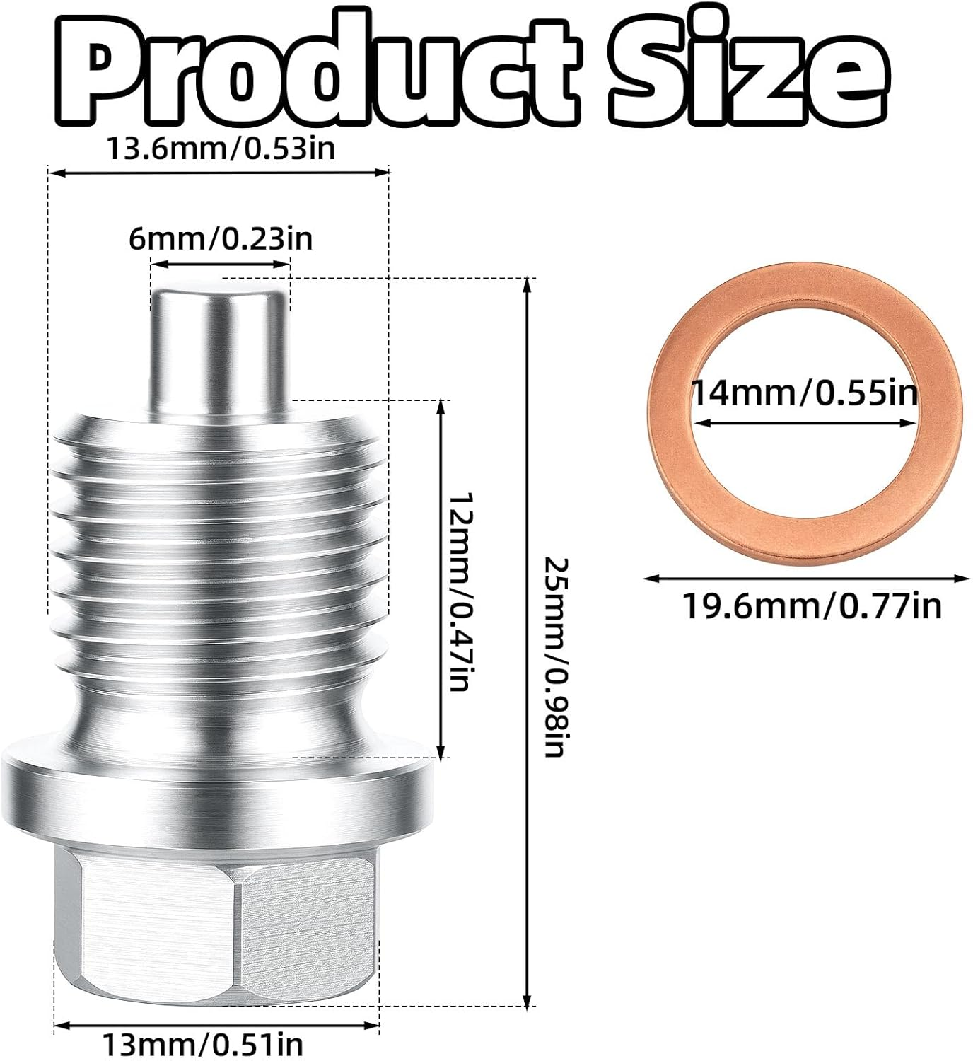 BOXOB M14X1.5 Magnetic Oil Drain Plug, Stainless Steel Engine Oil Pan Bolt with 5 Washers Gasket Universal Leak-Proof Replacement for Car, Truck, Motorcycle, Most Vehicles image number 2
