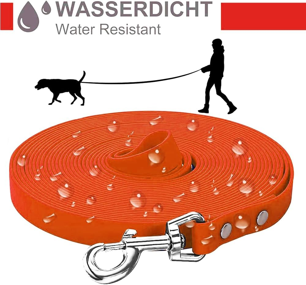 Waterproof Training Dog Leash | 300CM Standard Dog Leash Suitable for Training Small Medium Large Dogs | Easy to Clean Long Dog Leash with Recall Long Lead. (Orange, 300CM)