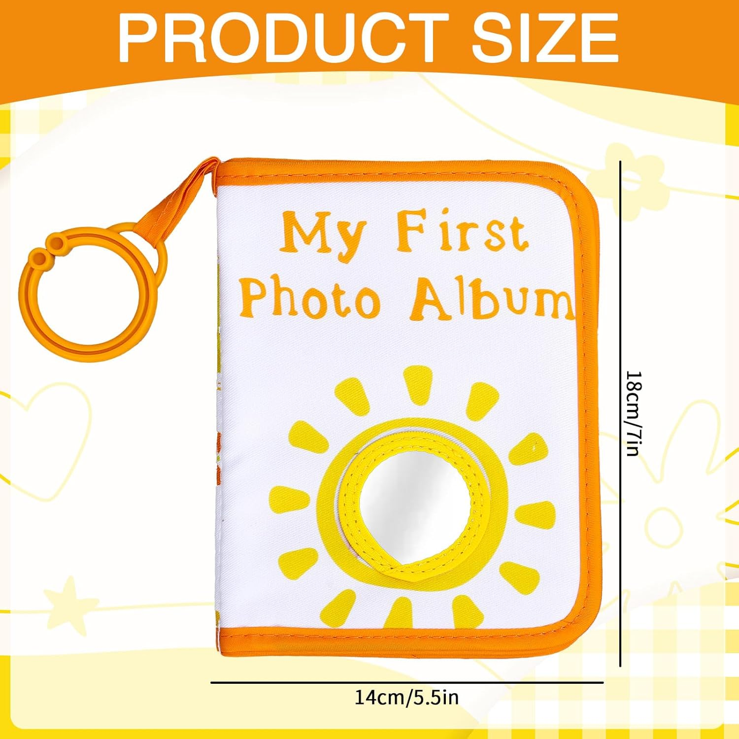 Sun Baby' S My First Family Album Cute Cartoon Sun Photo Album Holds 4X6" Pictures Soft Photo Cloth Book with Safety Mirror for Newborn Baby Shower Toddler Kid image number 6