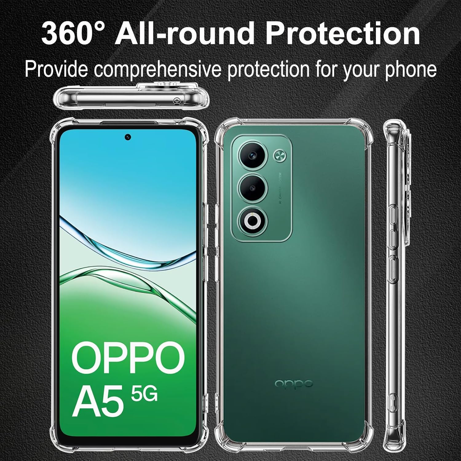 CONAPIKA Case for Oppo A5 5G with 2 Tempered Glass, Crystal Clear Anti-Scratch Soft TPU Phone Cover Reinforced Corner Ultra Slim Shockproof Drop Protection Transparent Protective Tough Shell image number 2