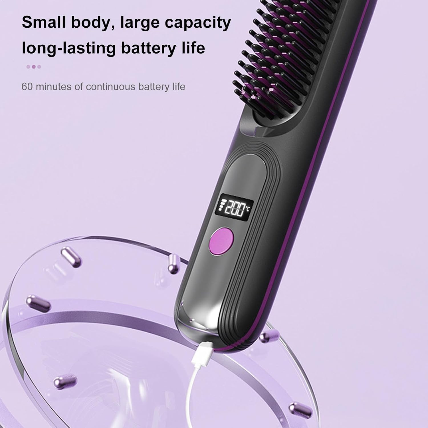 Hair Straightener Brush, Ionic Straightener Comb, Electric Heated Hot Hair Comb, Portable, Wireless, 23.5C/9.25Inches, for Travel, Home image number 1