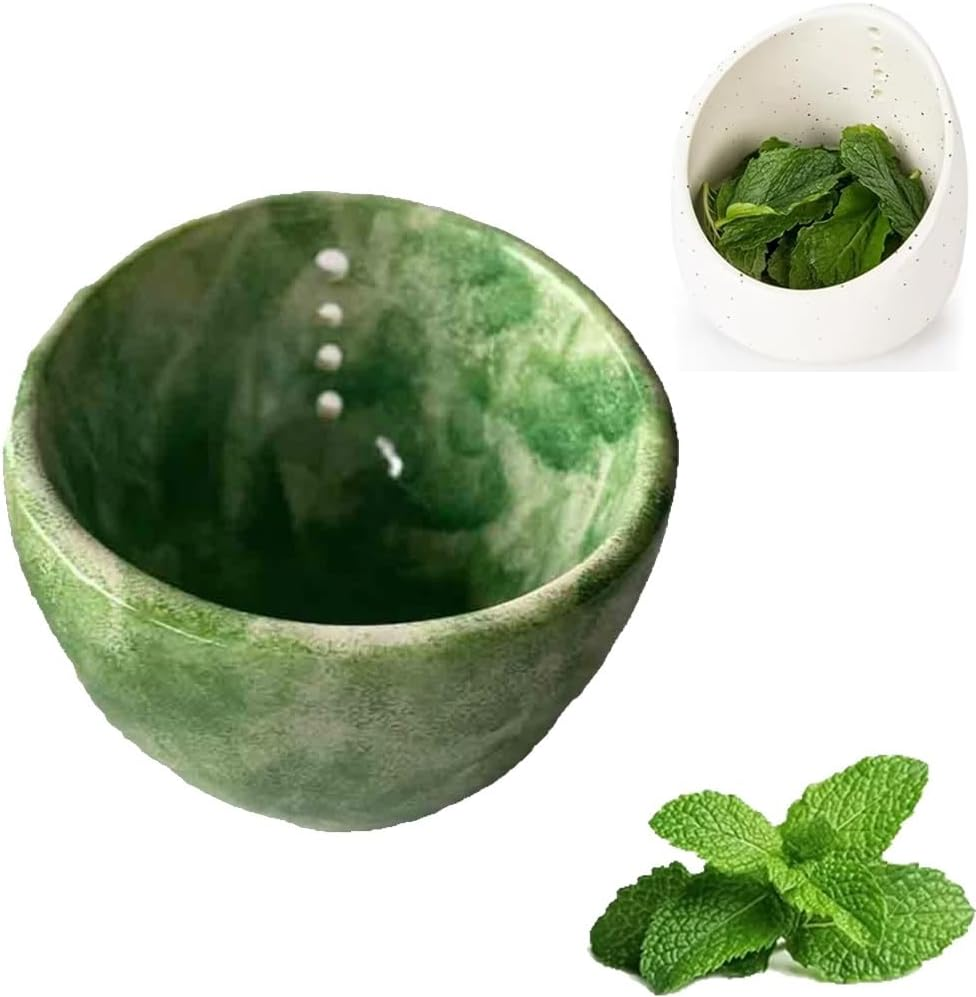 Herb Stripper Bowl, Herb Tool Stripper Bowls, Multipurpose Pottery Herbs Stripper Quick Separating Leaves and Stems, Kitchen Gadgets for Salads Cooking and Meal Prep(Green Glaze) image number 6