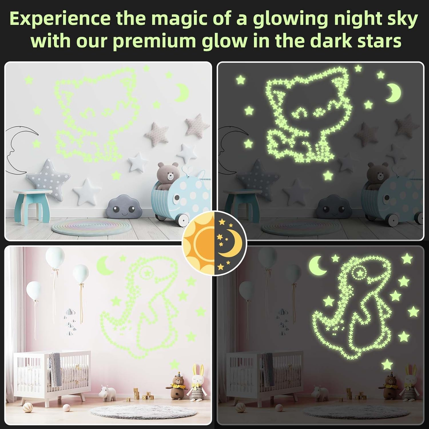 201 Glow in the Dark Stars for Ceiling with Moon, 3 Sizes of Glowing Stars Stickers Kit for Kids Bedroom, Christmas Stocking Stuffers, Wall Decals, Room D&eacute;cor image number 1