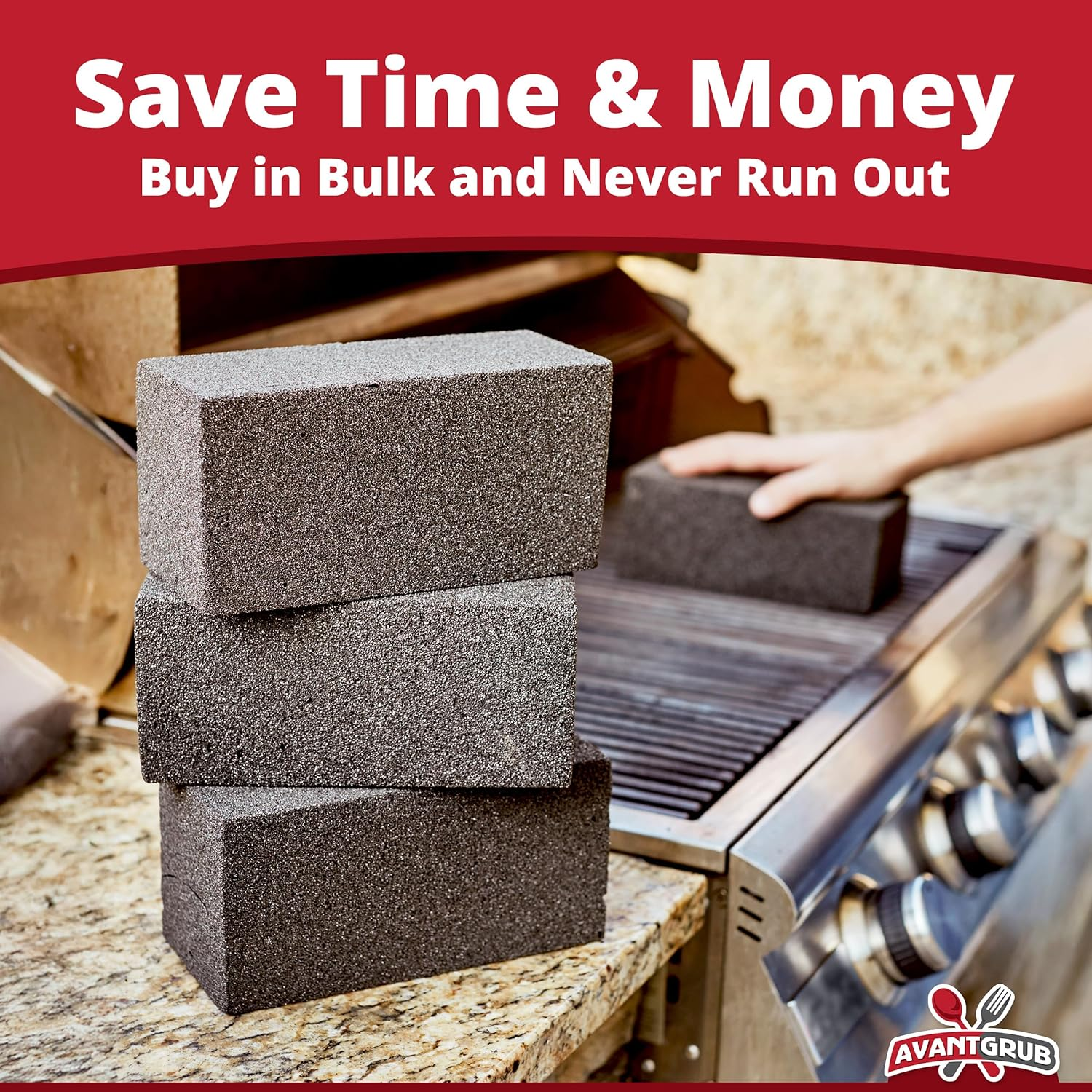 Commercial Grade Grill Cleaning Brick Bulk 4 Pack by Avant Grub. Pumice Stone Cleaner Tool Cleans and Sanitizes Restaurant Flat Top Grills or Griddles Effectively without Harsh Chemicals or Abrasives image number 4