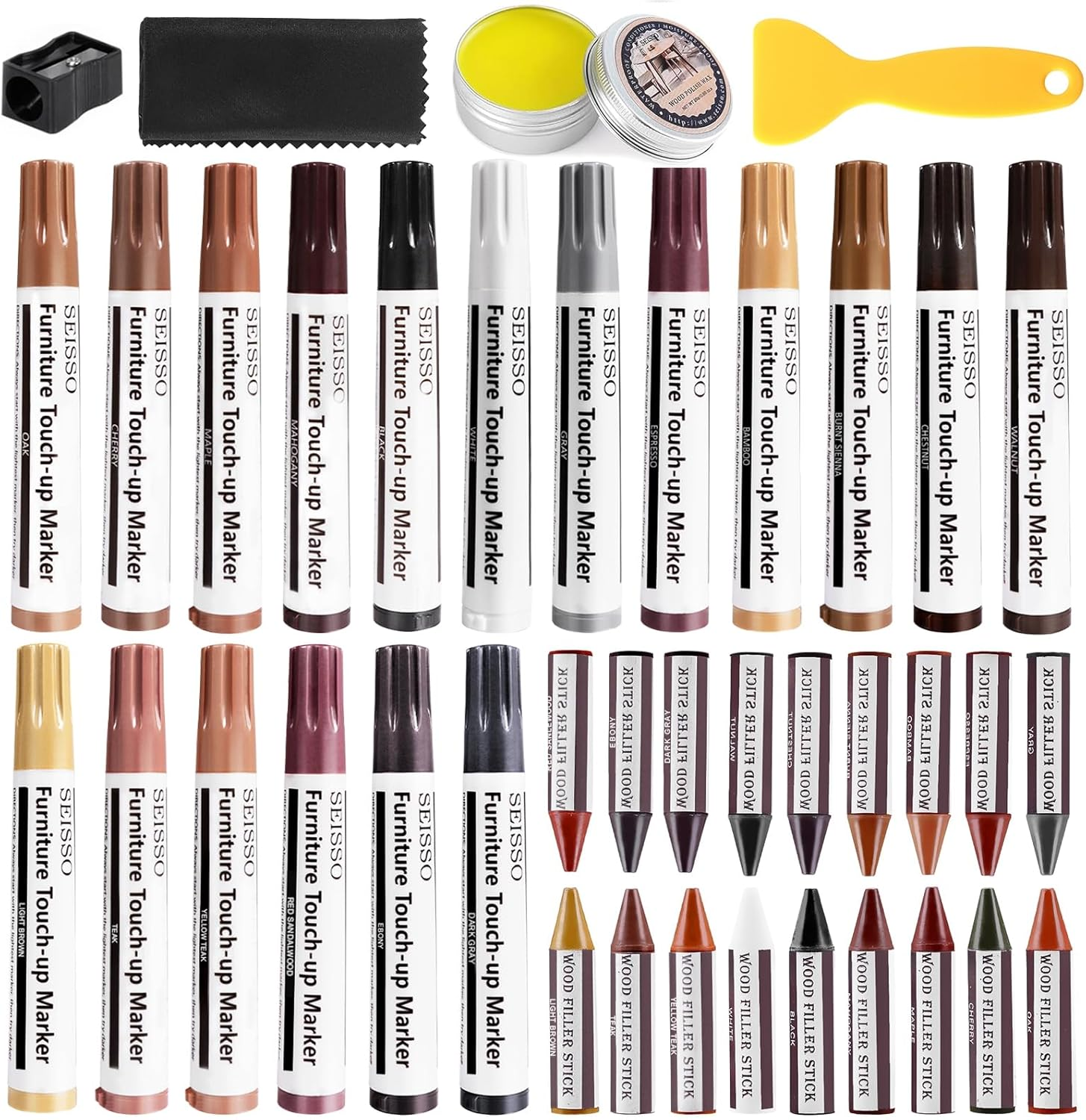 SEISSO Furniture Repair Kit, 18 Colors Touch up Markers and Wood Filler Sticks with Wood Polish Wax - Furniture Touch up Kit Cover up Scratches, Stains, Holes for Wooden Table, Cabinet, Floors, Door image number 6