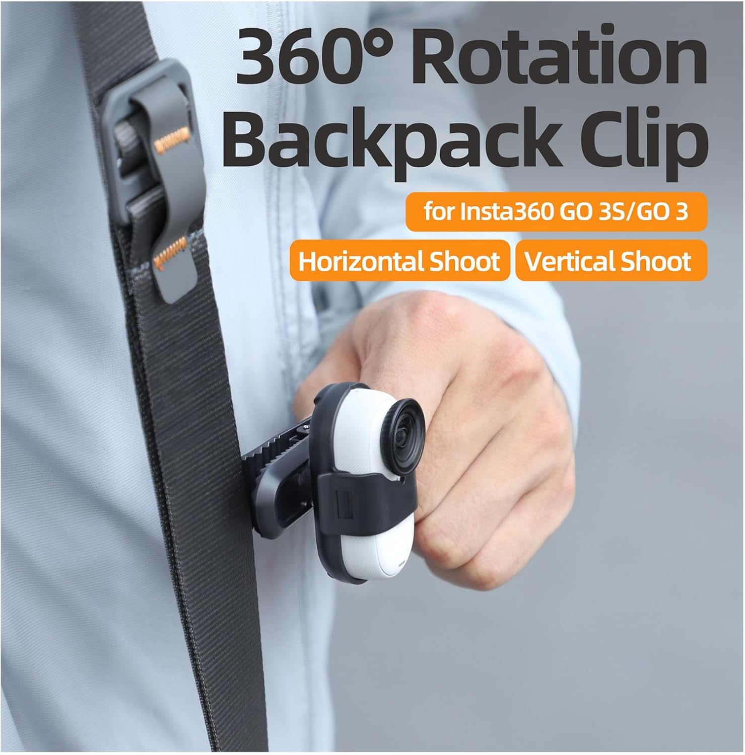 YUULNMOP 360&deg; Rotation Backpack Hat Clip Mount Compatible for Insta360 Go 3/Go 3S,Vertical & Horizontal Quick Release Clamp Adapter Mount for Insta360 Go 3S image number 3