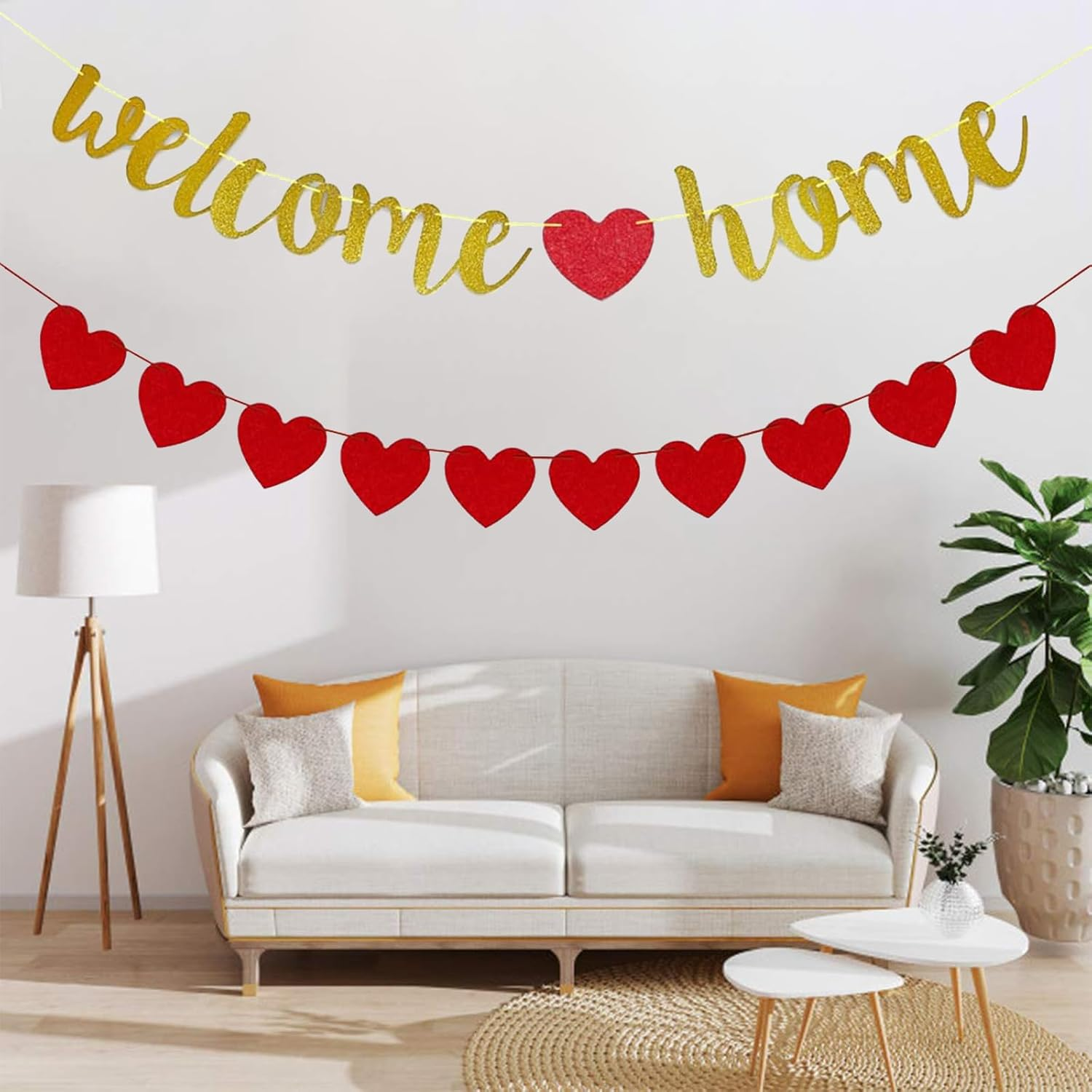 1Sets Welcome Home Banner with Heart Garland - Ready-To-Hang Party Decor for Military Return, Homecoming, Graduation, Family Reunion & Housewarming Celebration image number 5