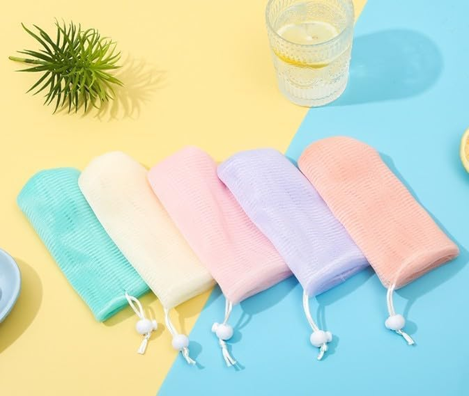 6PCS Multicolor Exfoliating Mesh Soap Pouch Bubble Foam Net Bag for Shower Saver Pouch Drawstring Foaming Net Soap Bag for Body Facial Cleaning Tool, 5 Colors Easy to Store Used Repeatedly,Cleansers image number 6