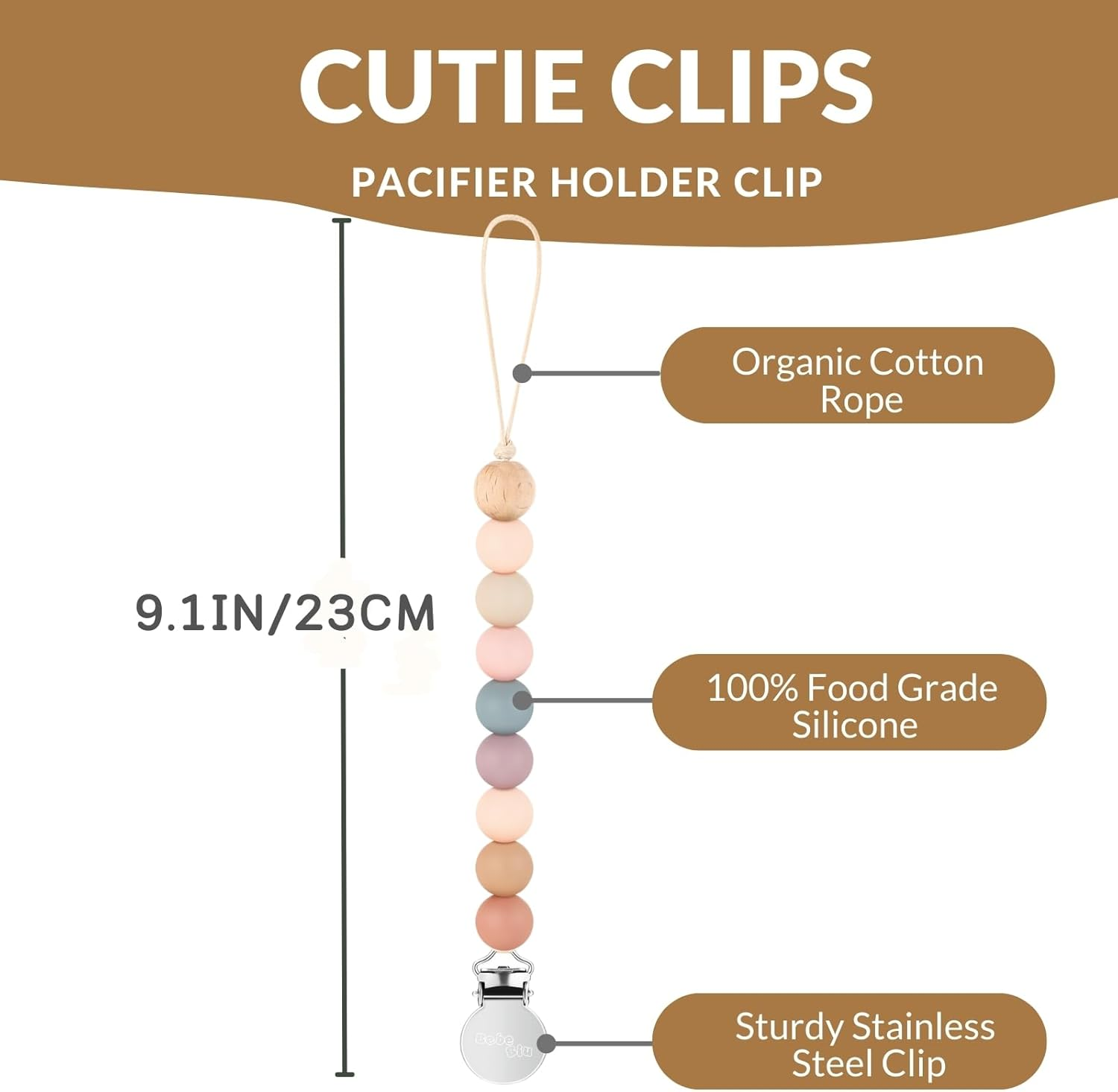 Silicone Dummy Clip for Baby Boys and Girls, 2 Pack Pacifier Clips, Dummy Chain, Soother Dummy Holder, Keeps Pacifier Clean (Mauve/Muted) - Mauve/Muted image number 4