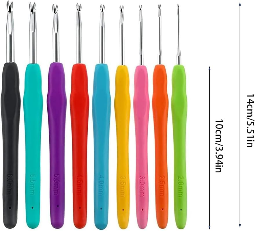 Crochet Hooks Set, Ergonomic Handle Crochet Hook Needles for Arthritic Hands, Knitting & Crochet Supplies for Beginners, Extra Long Crochet Needles Size (2.0Mm-6.0Mm) 9 Pack