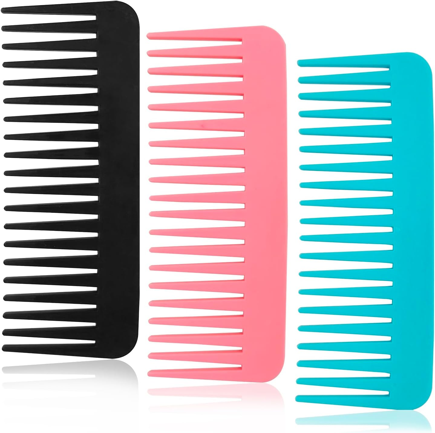 3 Pcs Wide Tooth and Large Detangling Comb Set for Wet, Dry, Long, and Curly Hair, Shampoo & Detangling Combs (3 Pieces -Yellow, Green, Purple) for Ladies, Women, and Girls