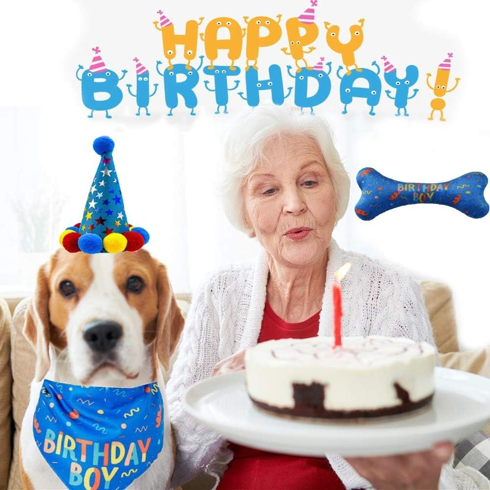 Dog Birthday Party Supplies,Dog Birthday Bandana Hat Set Pet Happy Birthday Party Supplies Triangle Bibs with Cute Bone Dog Birthday Scarf Accessories and Decoration for Extra Large Dogs Pets image number 3