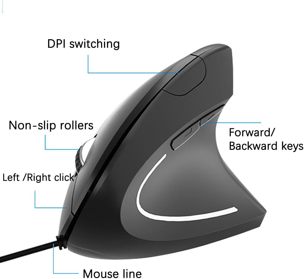 Wired Mouse,Suijieen Ergonomic Mouse 6 Buttons Silent Mouse 4 Adjustable DPI Vertical Mouse Compatible with Windows/Chrome/Laptop/Computer image number 6