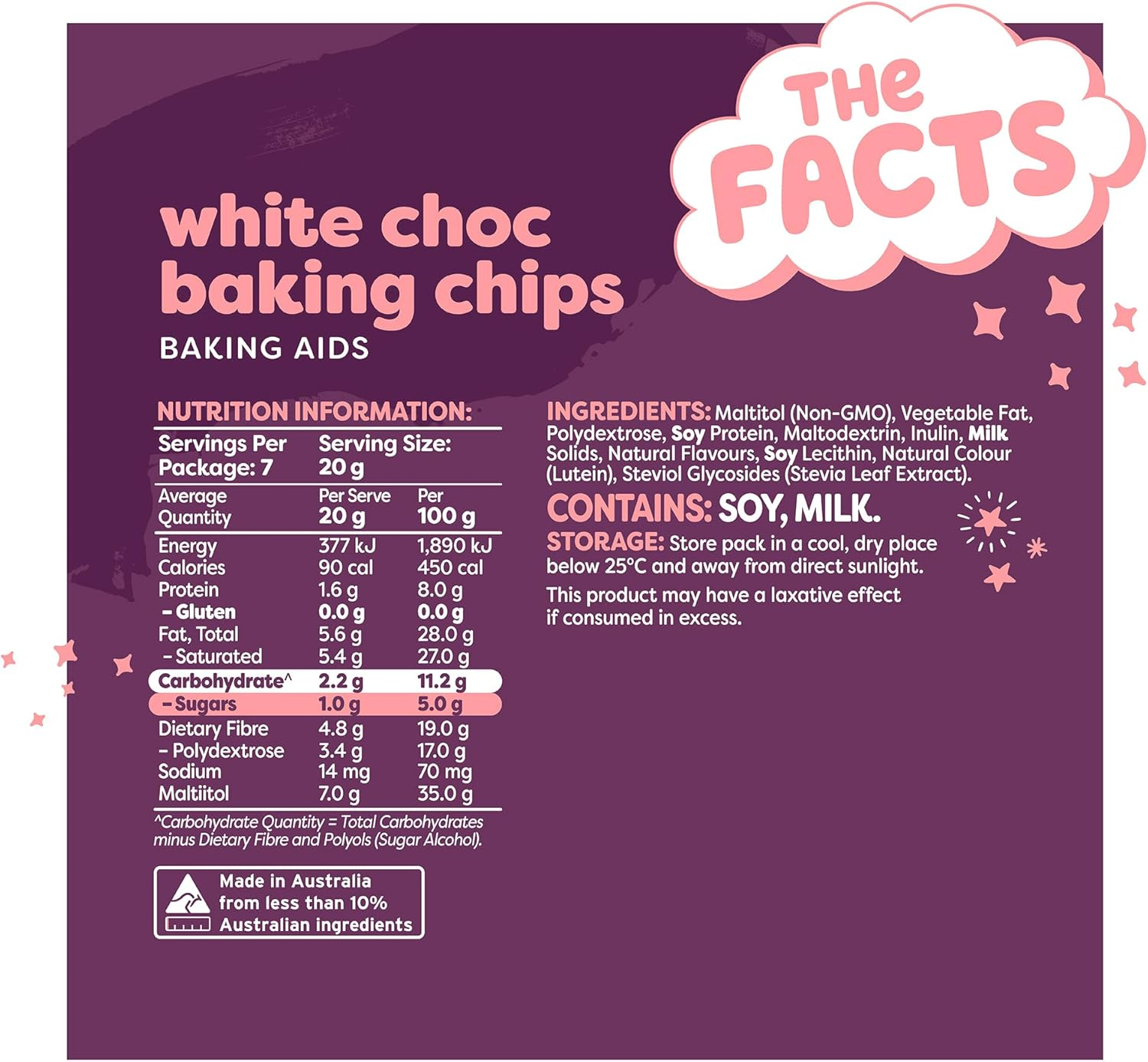 Noshu 95% Sugar Free White Choc Baking Chips 140G image number 1