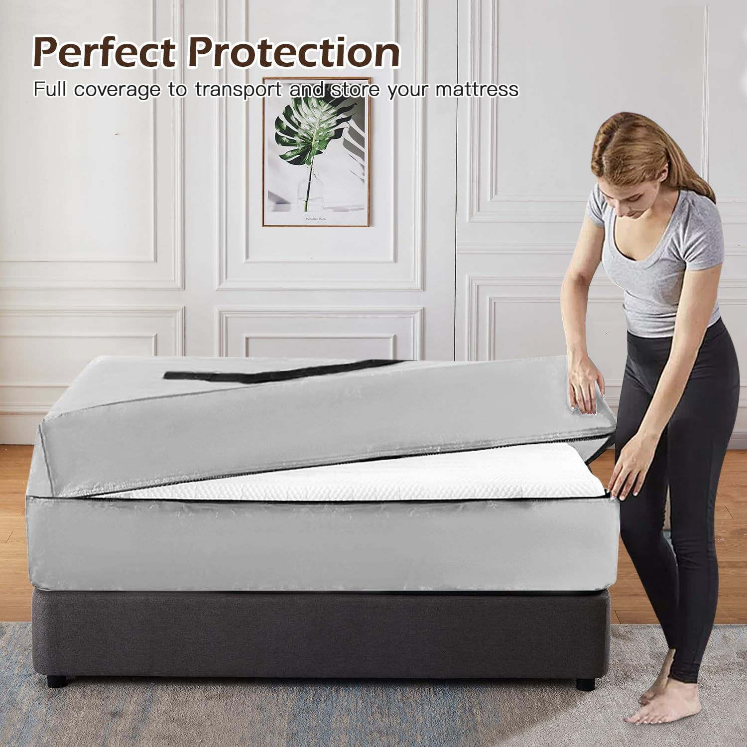 Generic King Single Mattress Protector Cover, Reusable Waterproof, Silver, 207X110X38Cm, 8 Handles, 2 Zippers image number 3