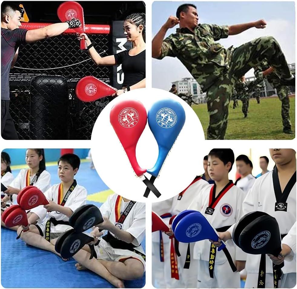2 Pack Taekwondo Kick Pads, Durable Striking Pad, Target TKD Kicking Pad Practice Double Face Kick, Martial Arts Strike Targets for Kickboxing and Karate Training (Red+Blue) image number 5