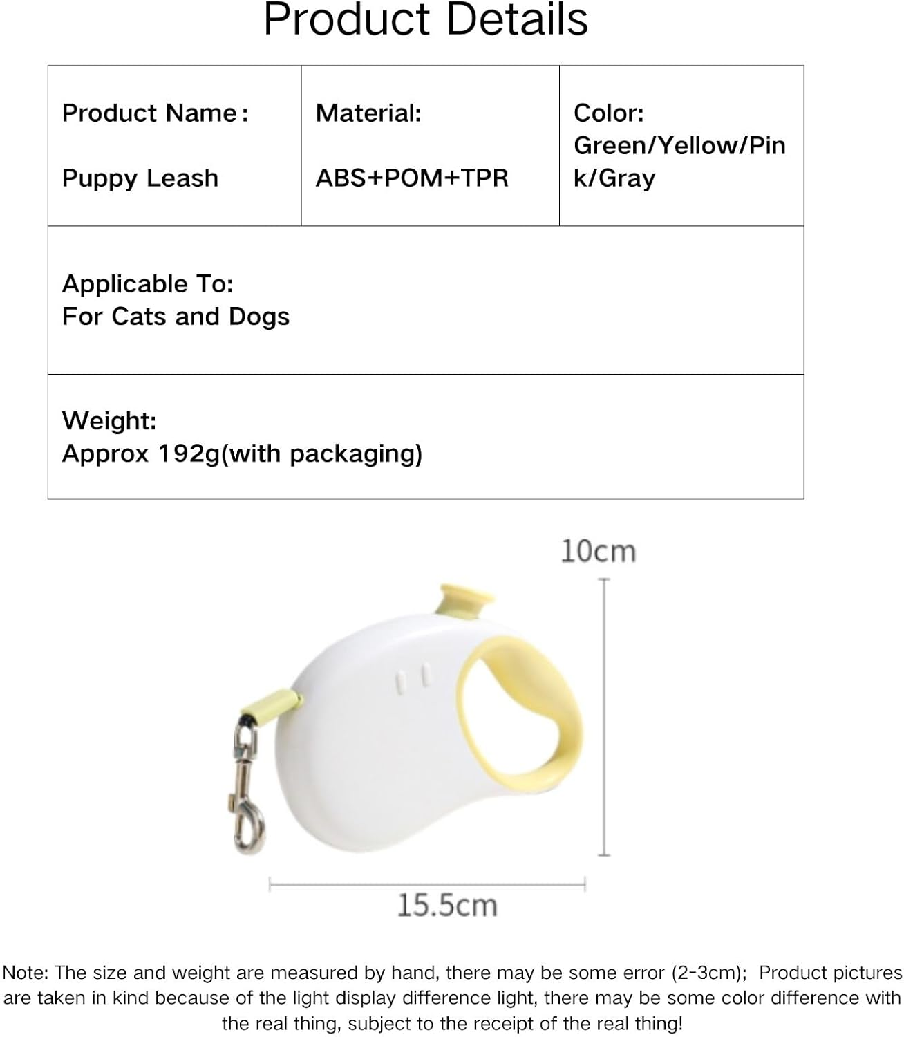 Tangle-Free Retractable Dog Leash with Brake - 3M Strong Nylon, Compact for Small Dogs, Also Suitable for Cat and Other Small Animals, Perfect for Gifts (Yellow) - Grey image number 5