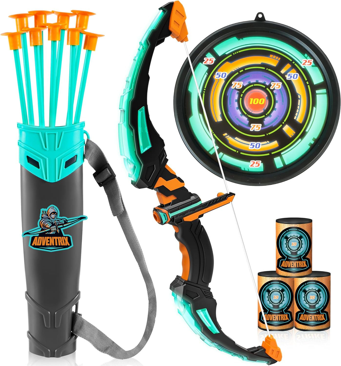 JOYIN Kids Bow and Arrow Toys Set with LED Light up Archery, Birthday Toy for Boys 5 6 7 8 9 10 11 12 Year Old, Indoor Outdoor Activity Toy for Kids, Included 9 Suction Cup Arrows, Target & Quiver