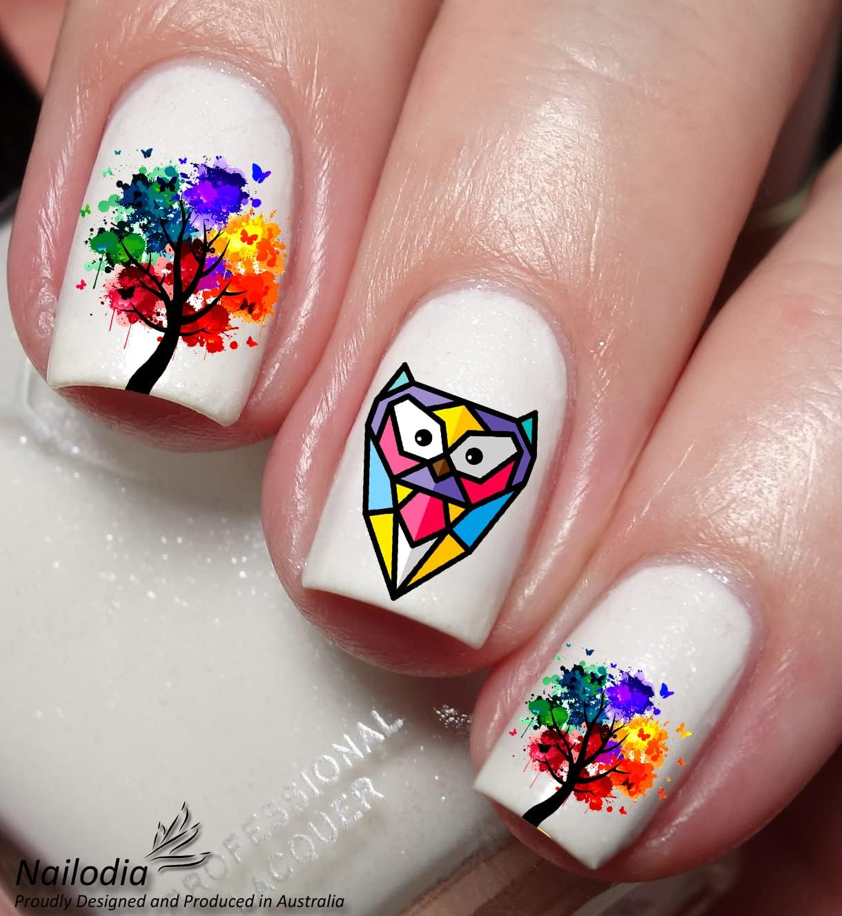 Rainbow Owl & Tree Nail Art Decal Sticker