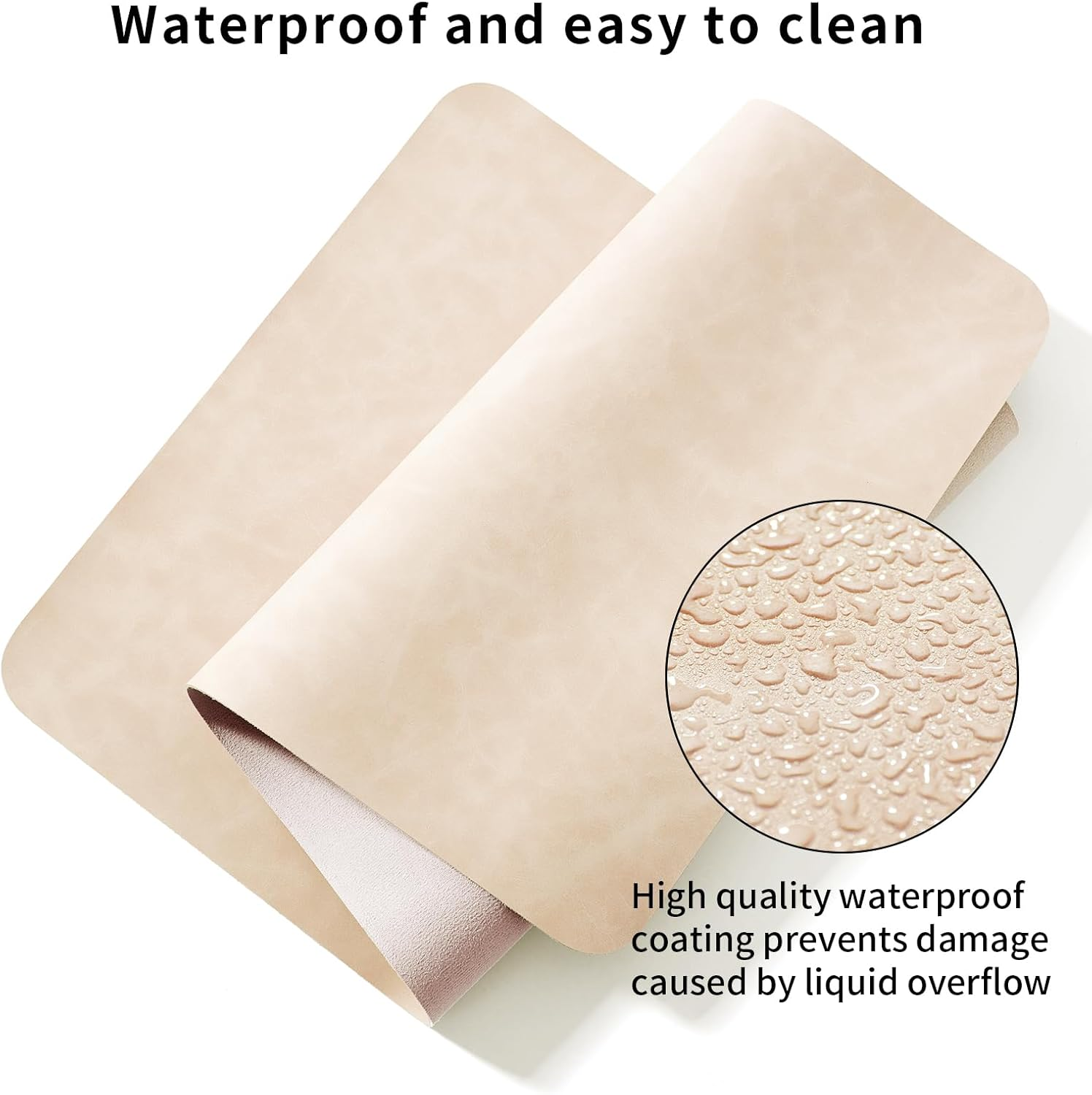 Crazy Horse Leather Desk Mat Large Mouse Pad Laptop Computer Desk Pad Protector Non-Slip Waterproof Table Blotter Desktop Writing Pad for Office and Home (Beige, 80X40Cm)