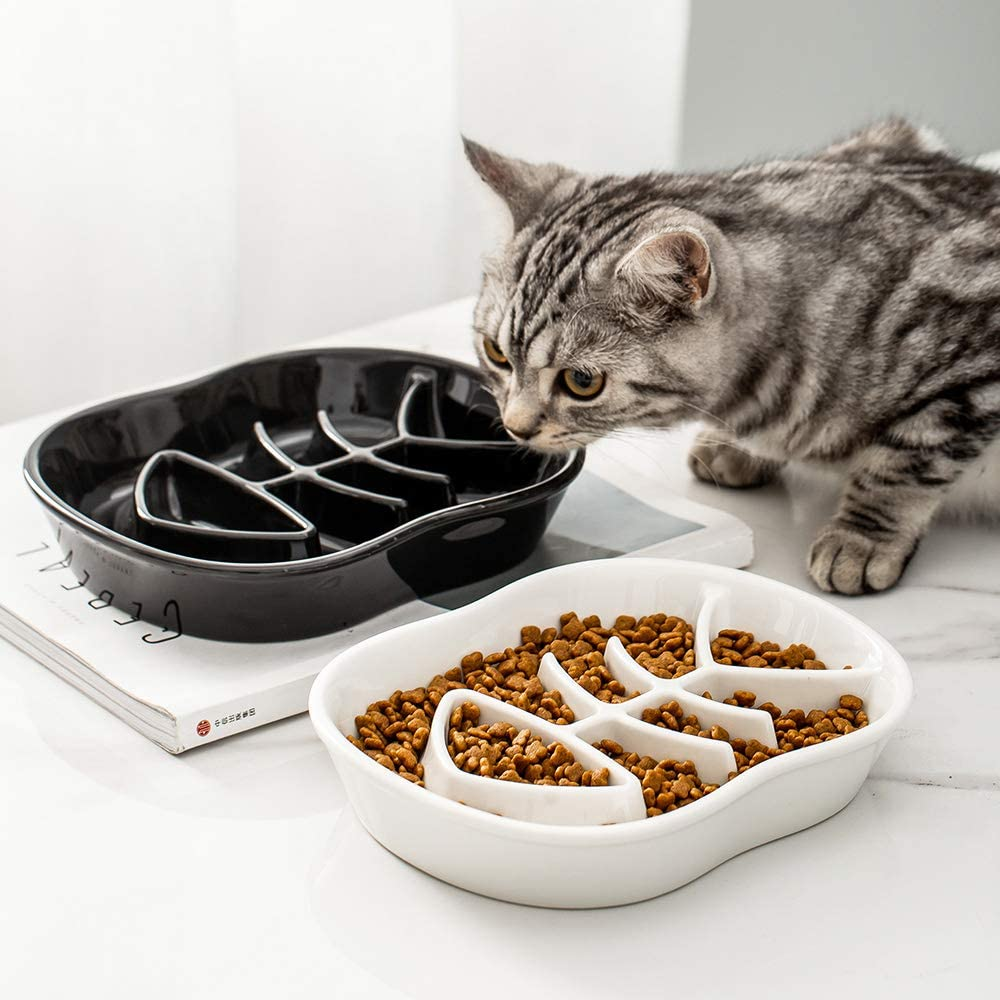 Black Ceramic Slow Feeder Dog Bowls Cat Bowl -Ceramic Fun Interactive Feeder Bloat Stop Cat Bowl Preventing Feeder anti Gulping Healthy Eating Diet Pet Bowls against Bloat, Indigestion and Obesity - White image number 7