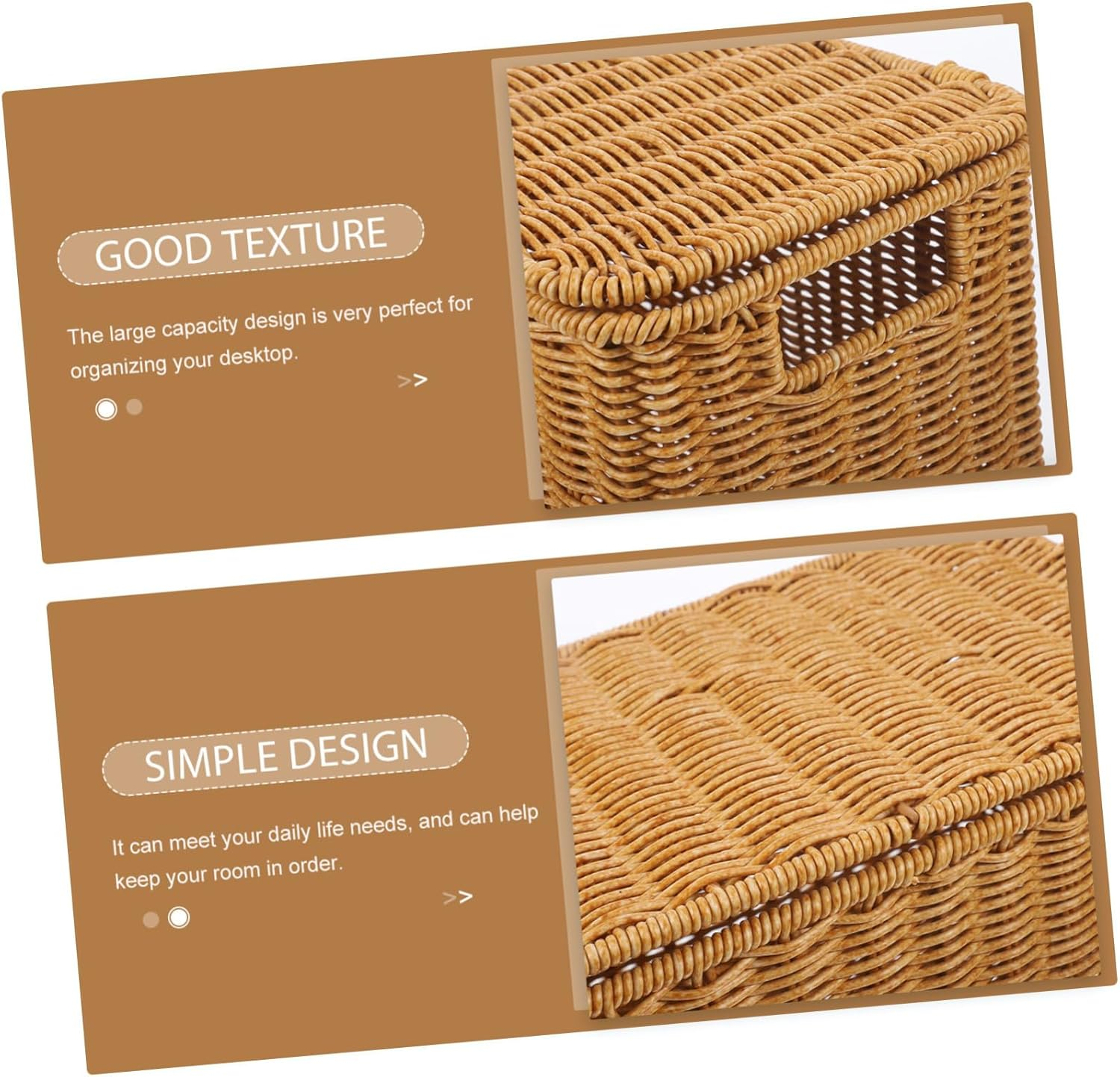 BUTIFULSIC Woven Storage Basket with Lid Multipurpose Household Organizer for Clothes Sundries Handcrafted Rattan Box for Bedroom and Living Small with Handles image number 1